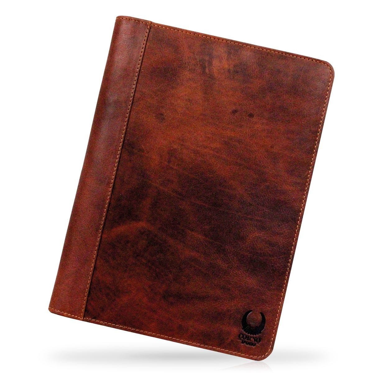 Corno d´Oro Aktenmappe für bis 12 Zoll Tablet iPad Handmade Dokumentenmappe A4 Leder Vintage, Schreibmappe mit Reißverschluss, RFID Schutz, im Geschenkbox