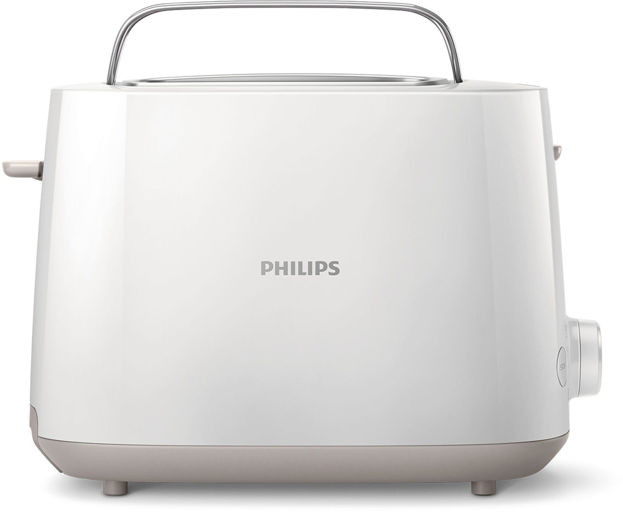 Philips Toaster HD2581/00, 2 kurze Schlitze, 830 W, integrierter Brötchenaufsatz, weiss