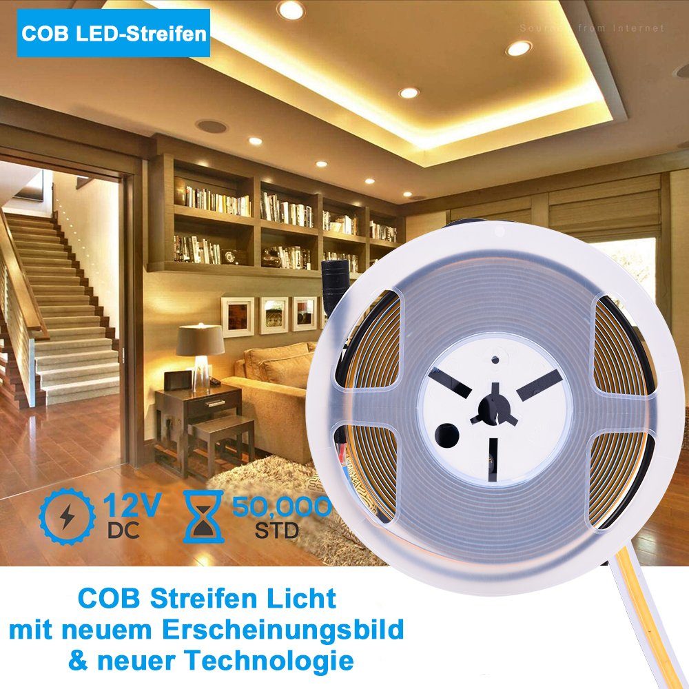 Warmweiß/Naturweiß/Kühlweiß Stripe Rosnek Bücherregal, Schlafzimmerschrank LED 1-5M,12V,COB,Biegbares,für