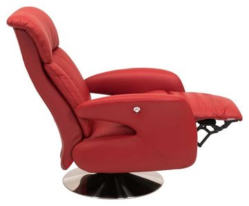 Vito Relaxsessel DISK S, Rot, Leder, 360 Grad drehbar, integrierte Fußstütze