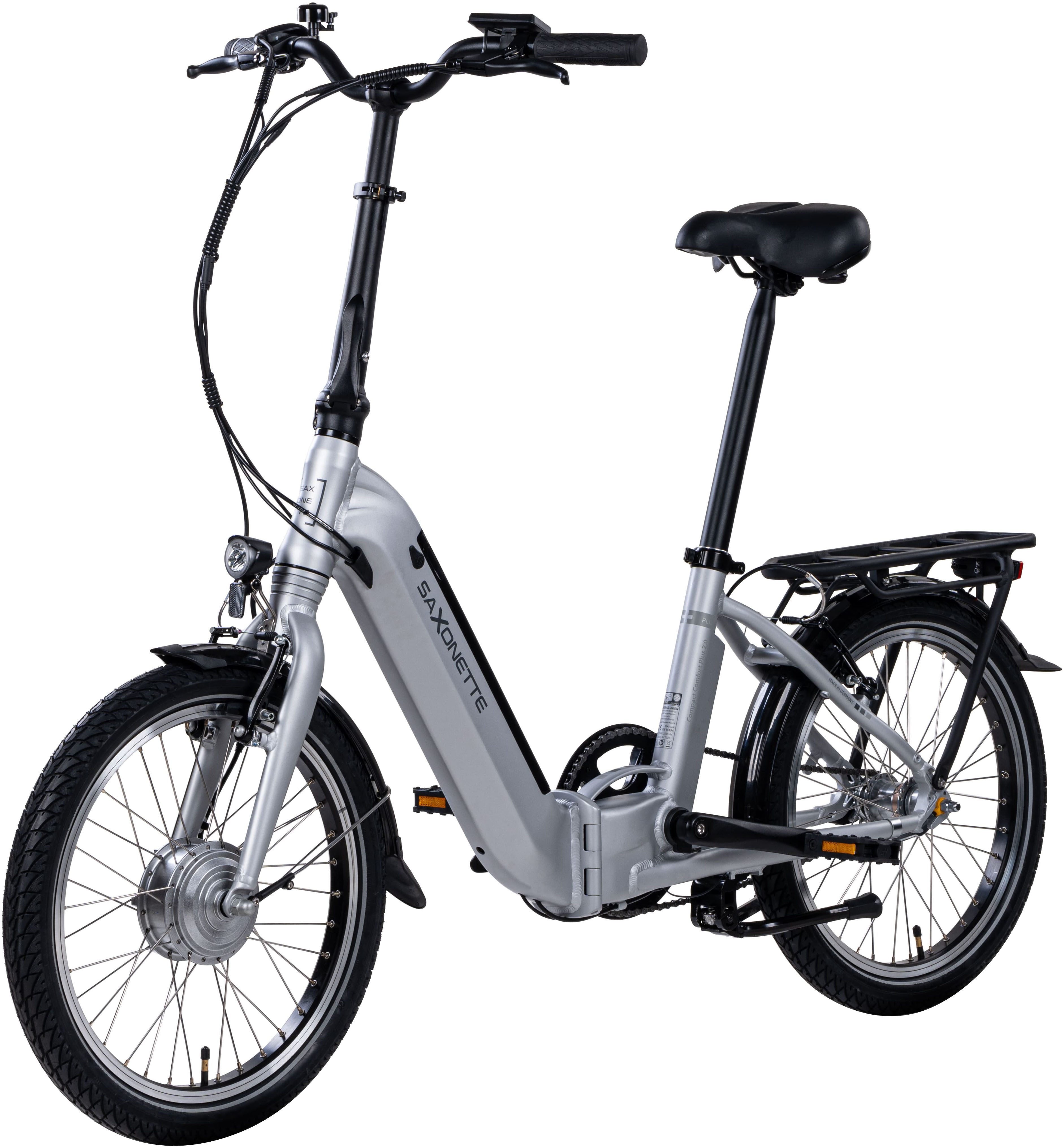 SAXONETTE E-Bike Faltrad Compact Comfort Plus 2.0, 3 Gang, Nabenschaltung, Frontmotor, 360 Wh, (mit Akku-Ladegerät), Pedelec, Elektrofahrrad für Damen u. Herren