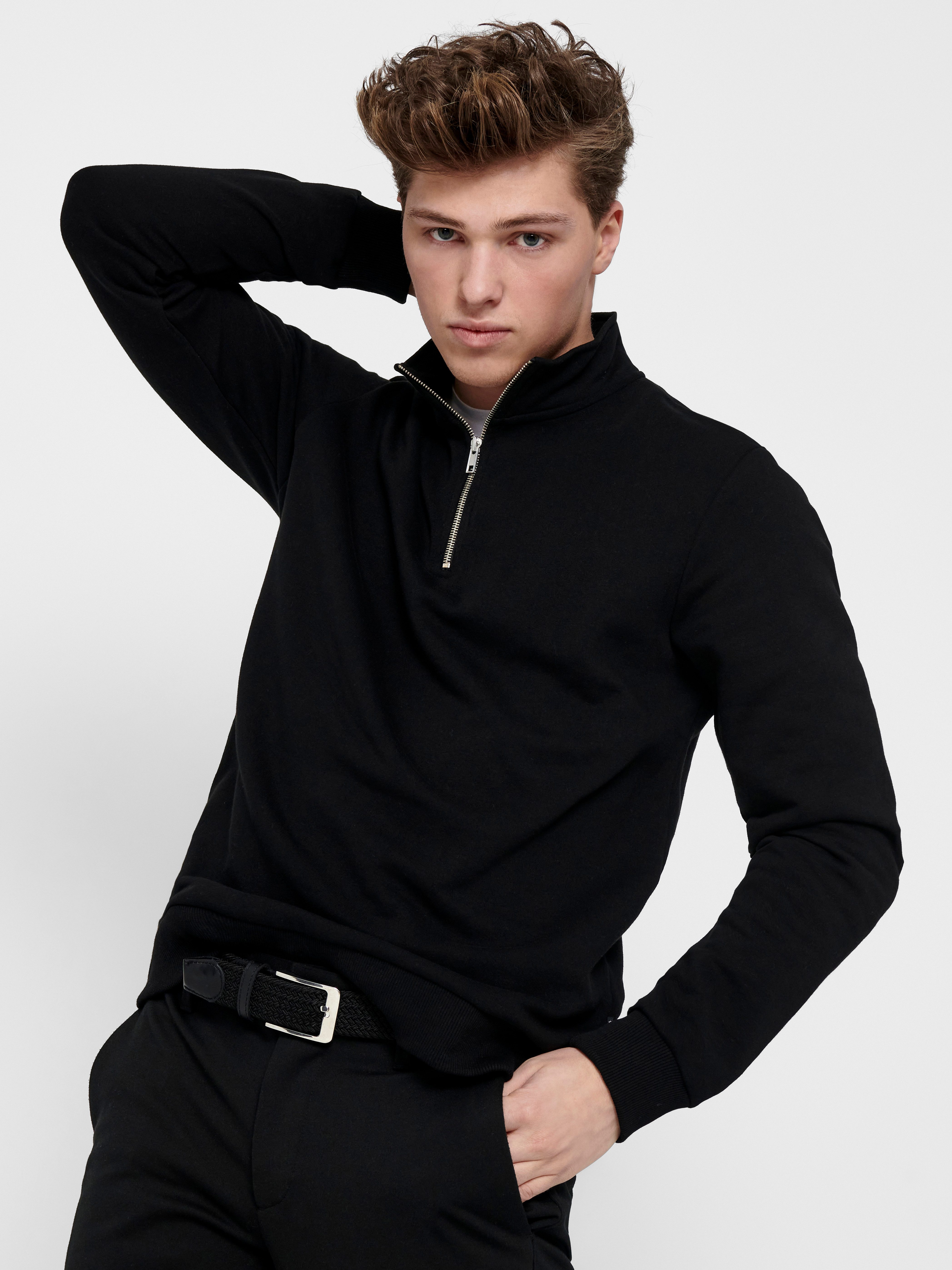 Only & Sons Herren Sweatshirt Half Zip – Mit Stehkragen, Normaler Schnitt | Aus Baumwolle/Polyester, Lässig Und Bequem