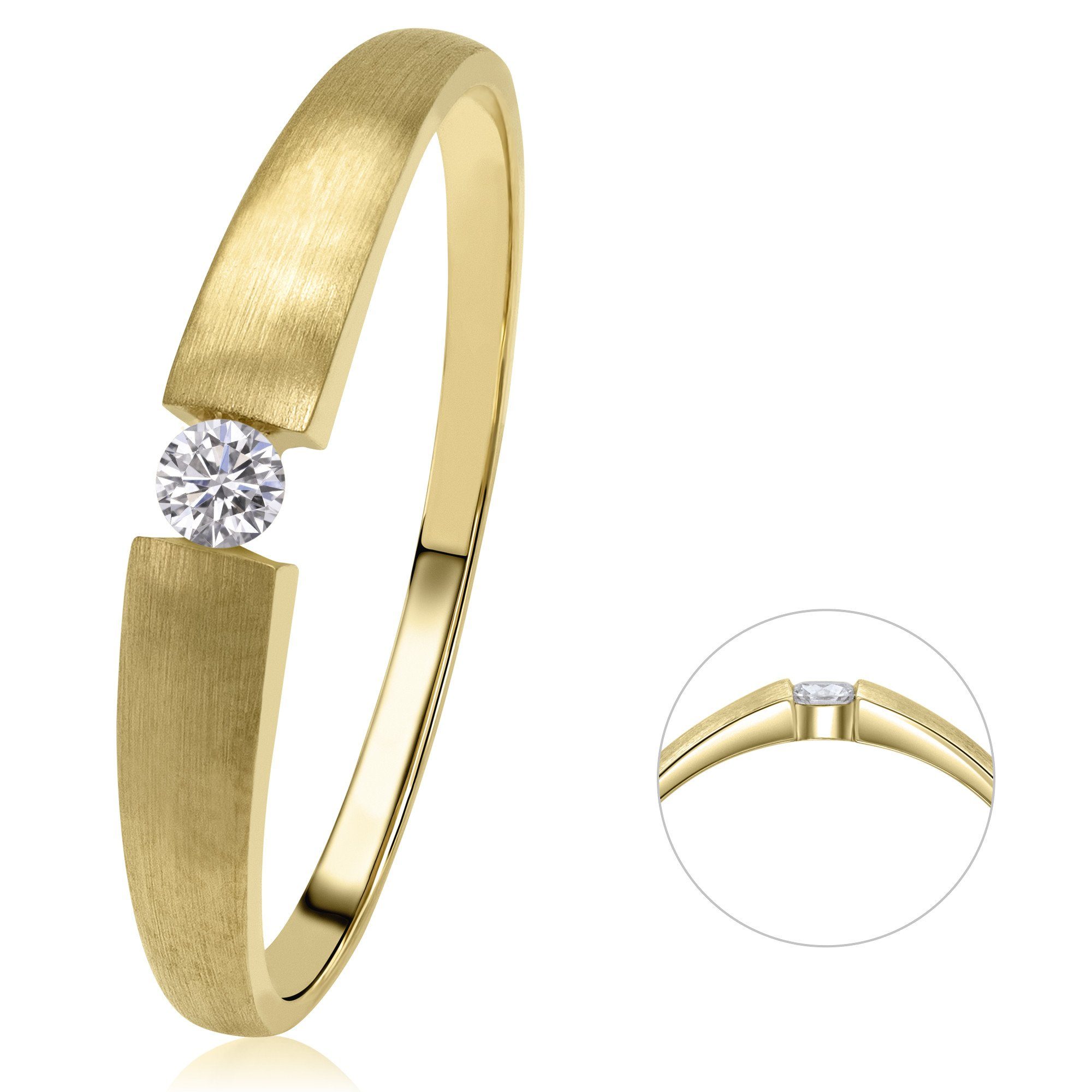 Diamant Gelbgold, 585 Diamantring Schmuck aus ONE Damen ct Brillant Gold Ring ELEMENT 0,07