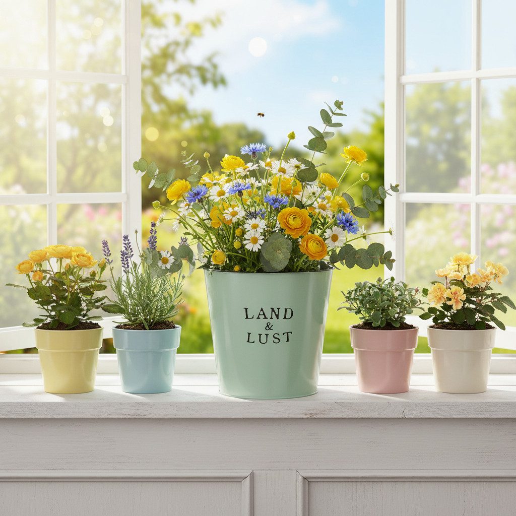 Florists Products Übertopf Vintage Blumentopf aus Metall mit Retro-Schriftzug für