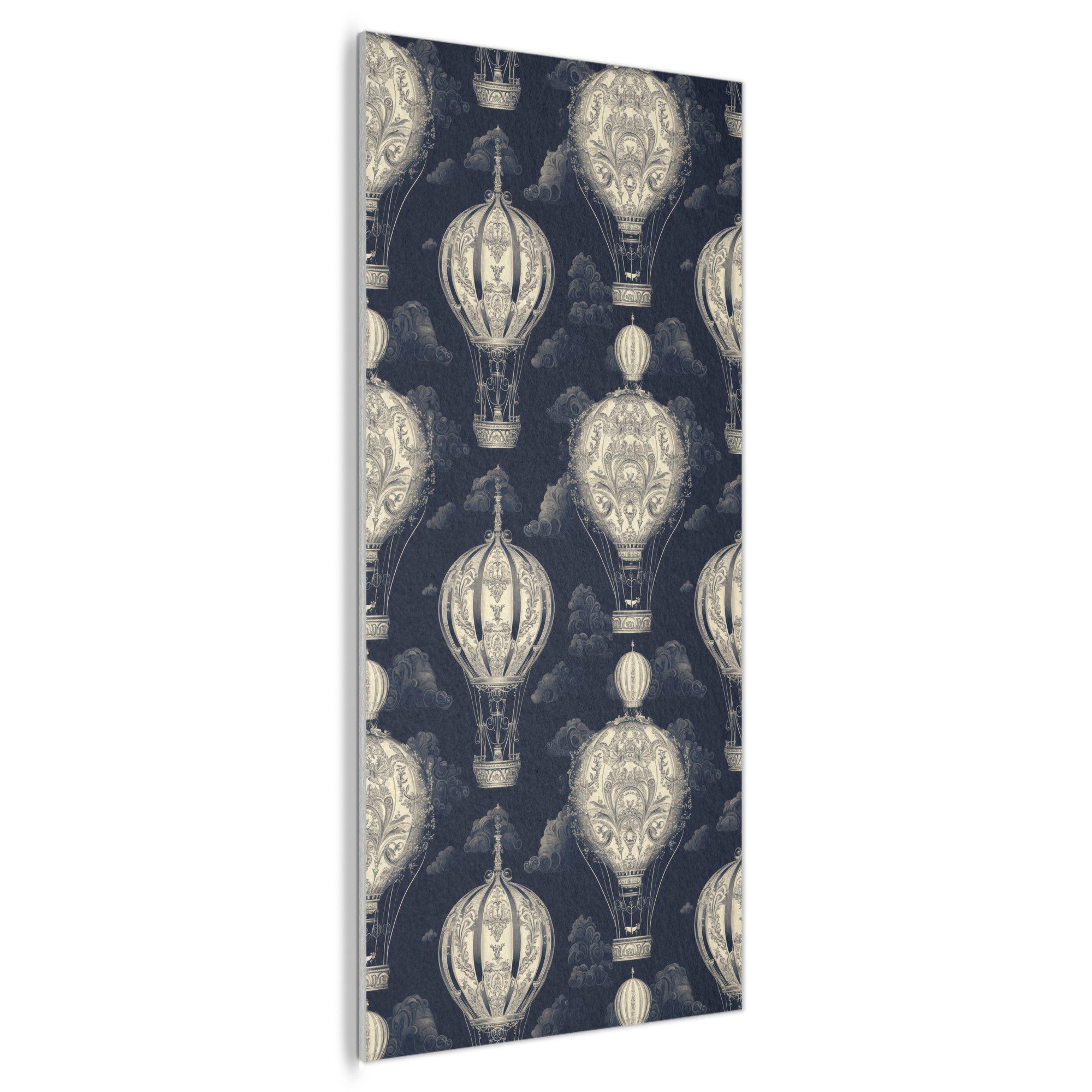 MuchoWow Gemälde Heißluftballons - Wolken - Muster - Dunkelblau, Fotodruck (1 St), Akustikpaneele Rund, Akustikbild, Schalldämmung, Deko 60x120 cm
