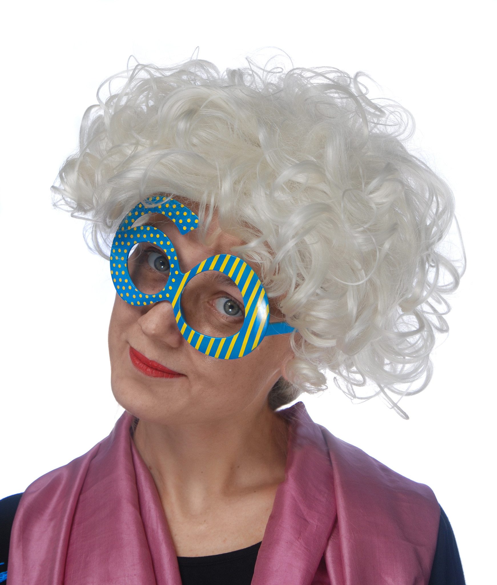 partydeco Kostüm, Partybrille für 60. Geburtstag gestreift und gepunktet Blau Gelb