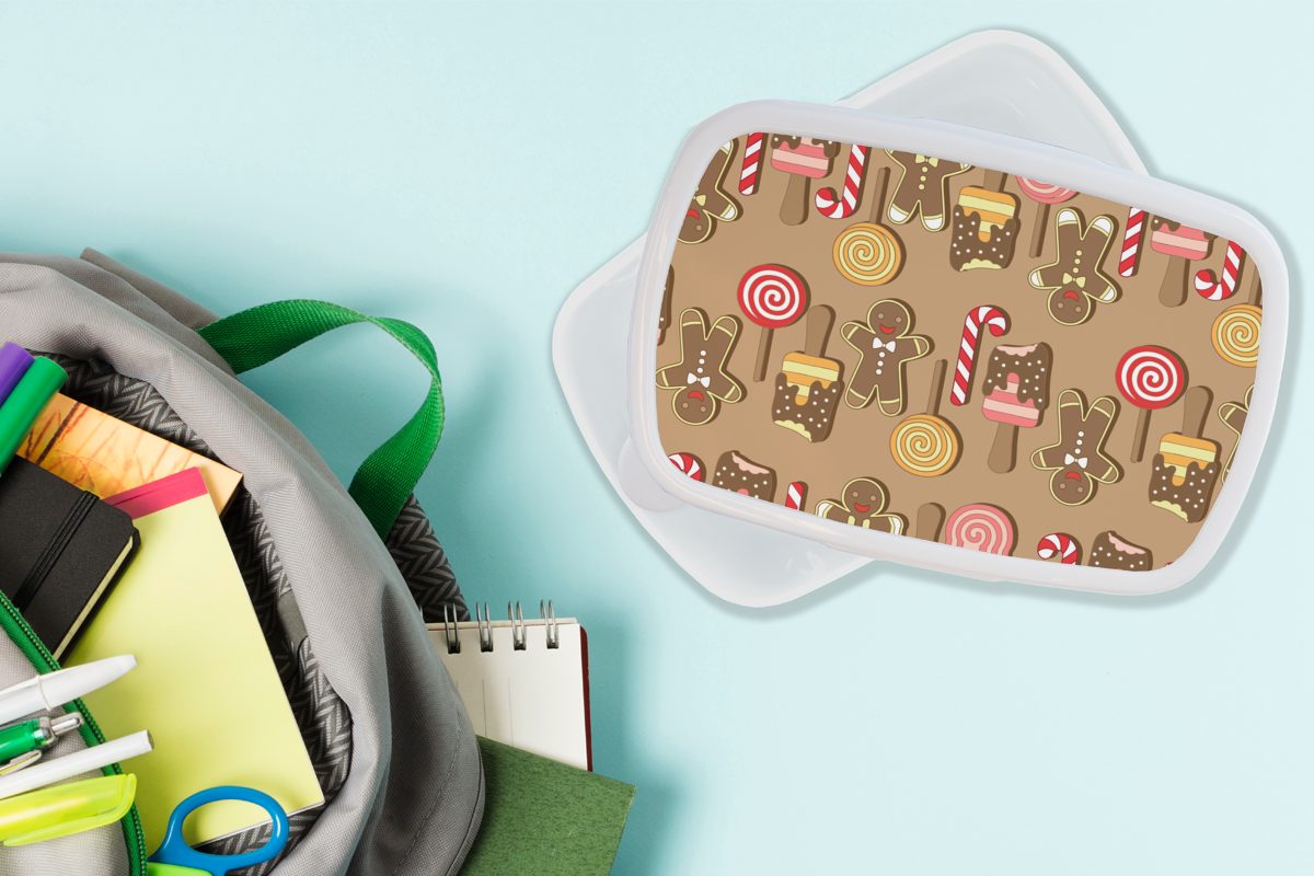 MuchoWow Lunchbox Weihnachten Kinder und weiß - (2-tlg), Erwachsene, und für Kunststoff, Süßigkeiten Jungs Mädchen Plätzchen - Brotdose, - für Muster, Brotbox