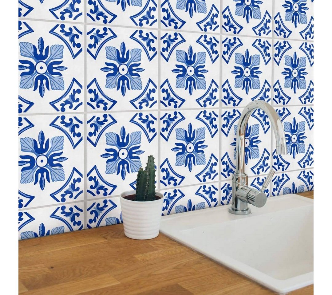 Thumbnail - K&L Wall Art Fliesenaufkleber Hollandkachel Blume, modern, blau/weiß, selbstklebend, 12er Set
