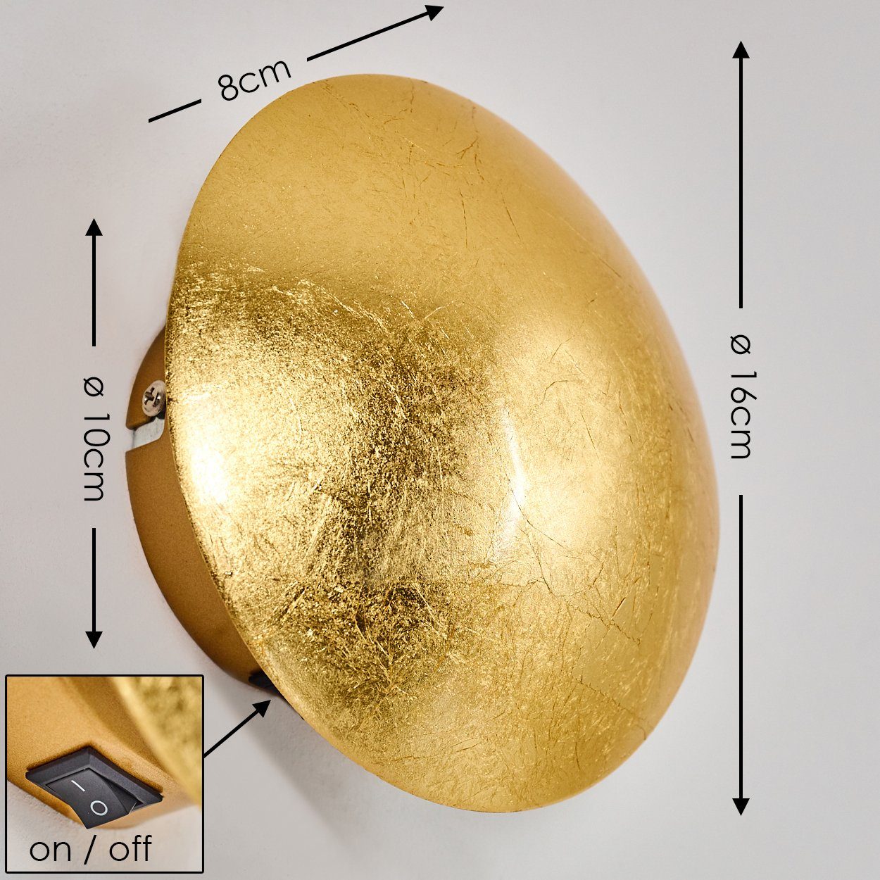 hofstein Wandleuchte »Godo« Wandlampe runde aus Metall in Gold mit Lichtspiel an der Wand, ohne Leuchtmittel, 2800 Kelvin, 1xG9, Innen mit Strahlen-Effekt in Struktur-Gold-Optik
