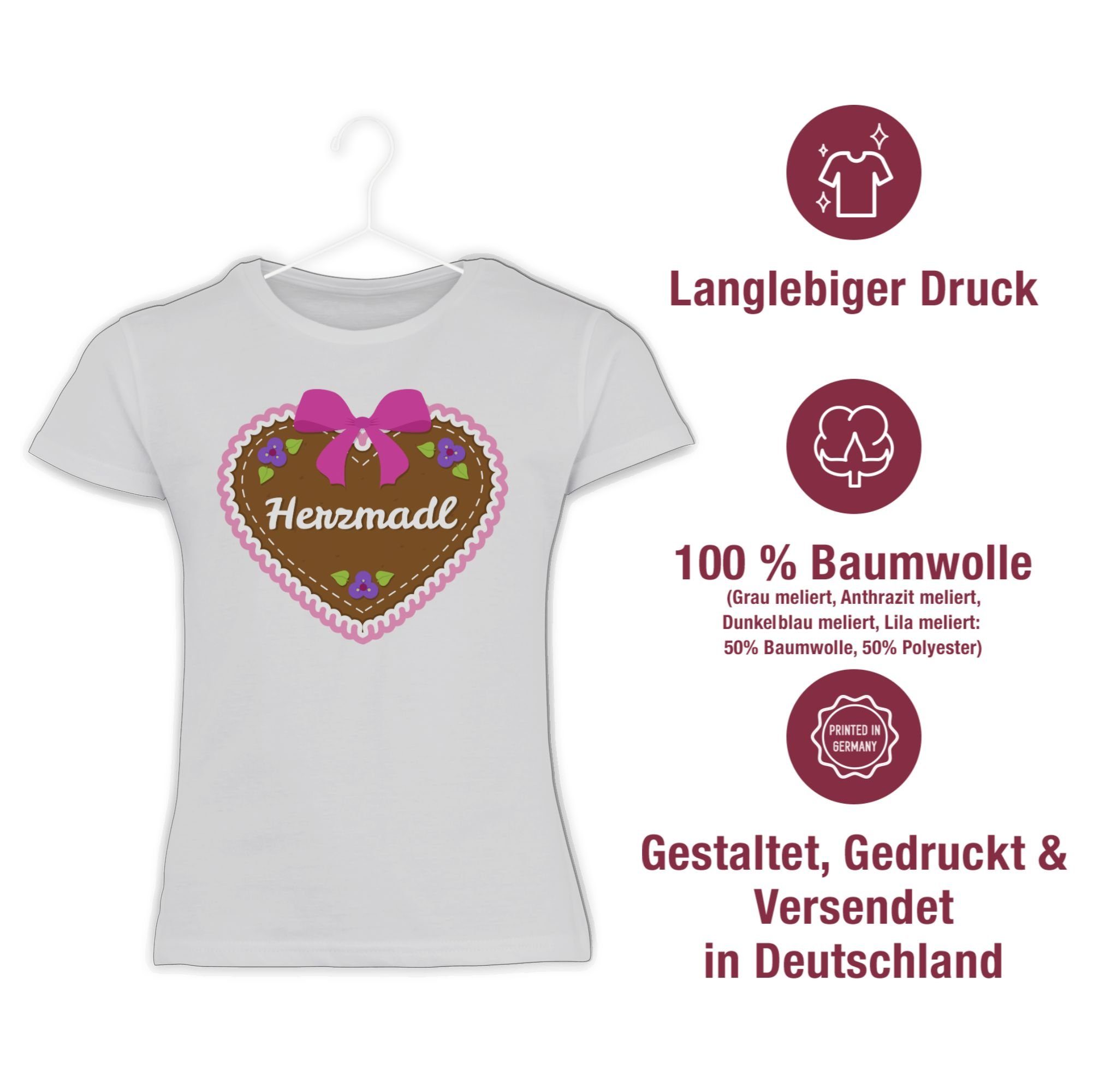 Outfit für Herzmadl Mode Kinder 1 Lebkuchenherz Oktoberfest T-Shirt mit Weiß Shirtracer