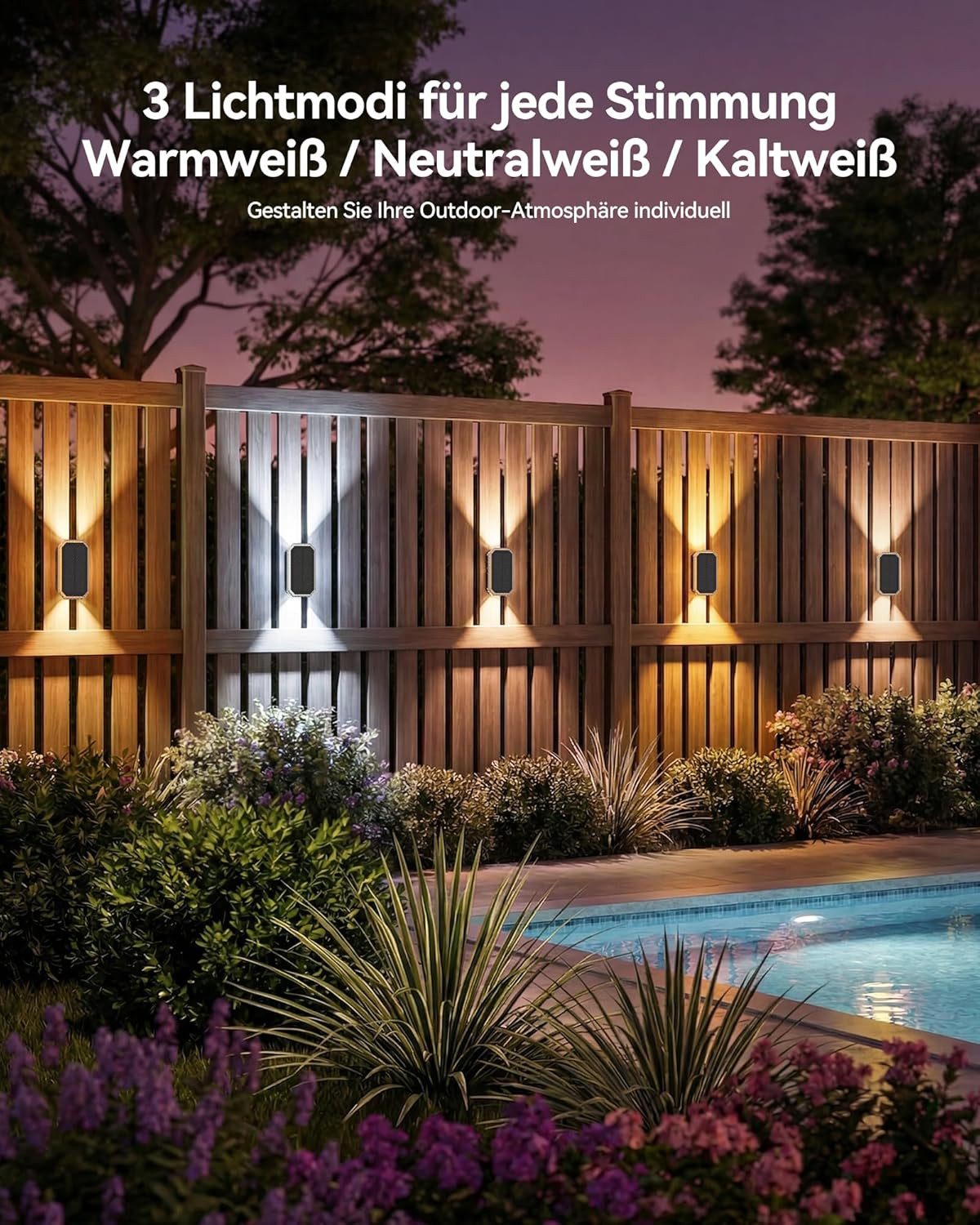 wohnTRAUM24 Außen-Wandleuchte Solar Wandleuchte Außen 2er, Up & Down Solarlampen mit 3 Lichtfarben, LED fest integriert, LED Solarleuchte Solarlampen für Garten, Terrasse, Zaun, Balkon