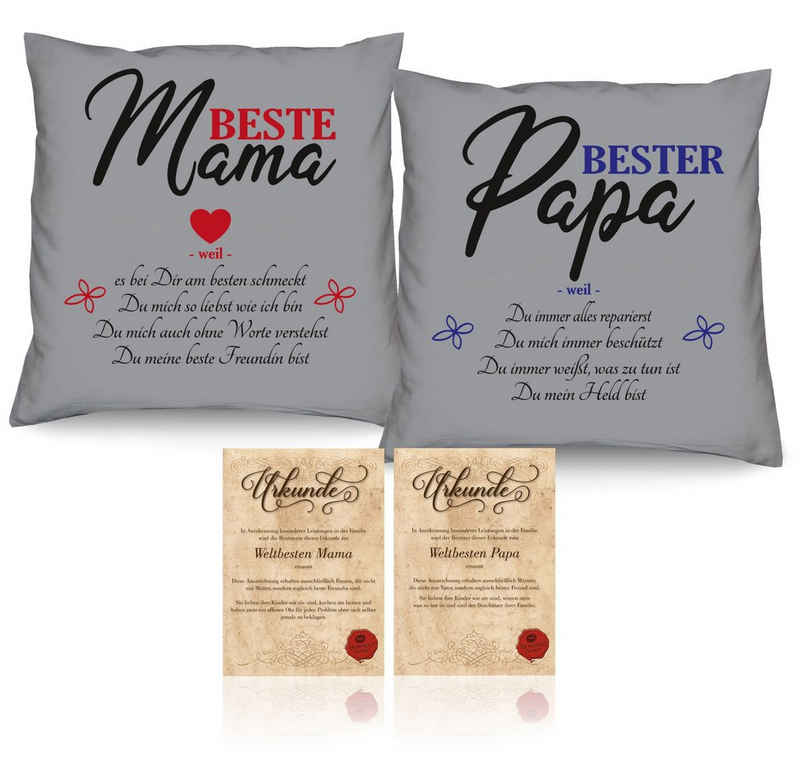 Soreso® Dekokissen Kissen Beste Mama Bester Papa Geschenke Set Eltern Weihnachtsgeschenk, Geschenk Weihnachten Muttertag Vatertag