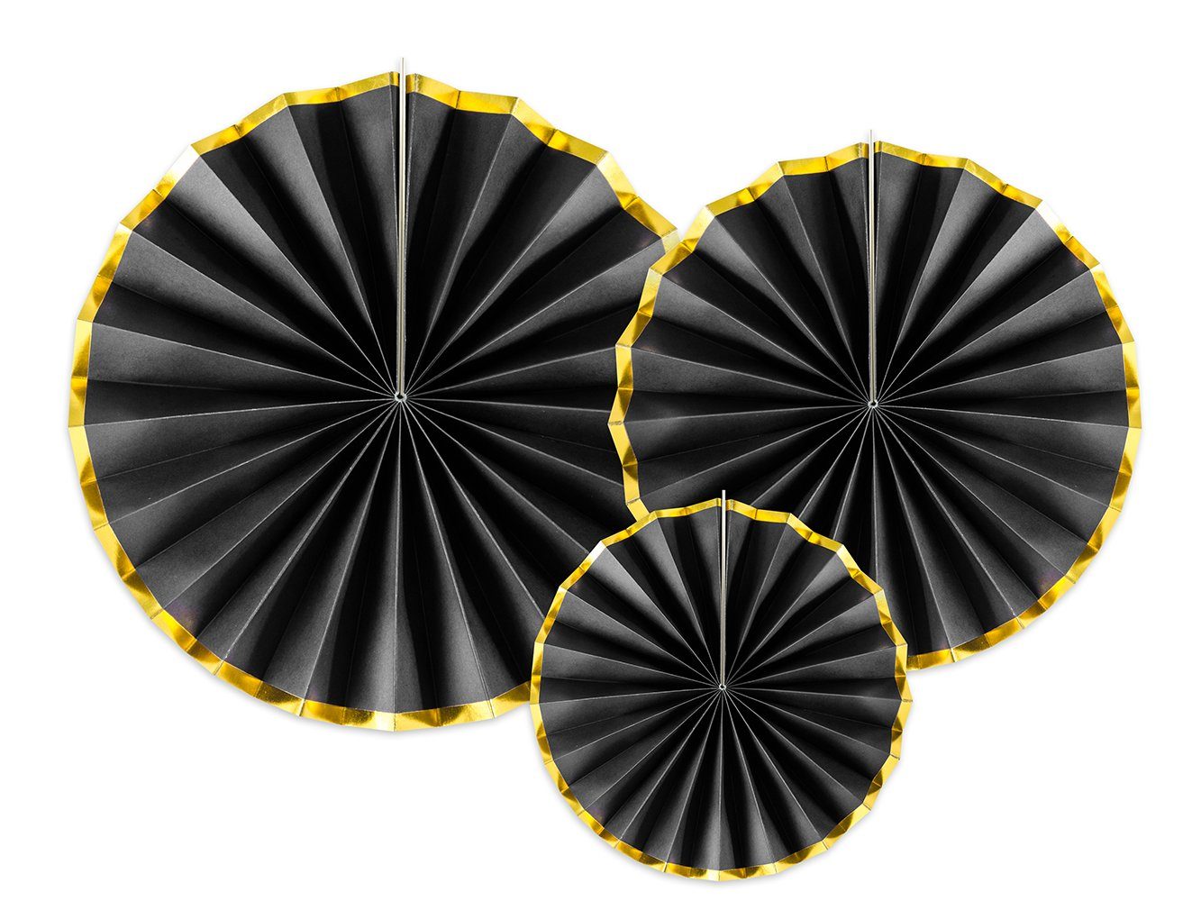 partydeco Papierrosette, Deko Papier Rosetten 23-40cm schwarz gold 3er Set