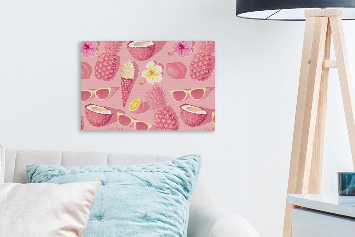 OneMillionCanvasses® Leinwandbild Sommer - Muster Rosa, Aufhängefertig, St), Wanddeko, - cm Leinwandbilder, Wandbild 30x20 (1