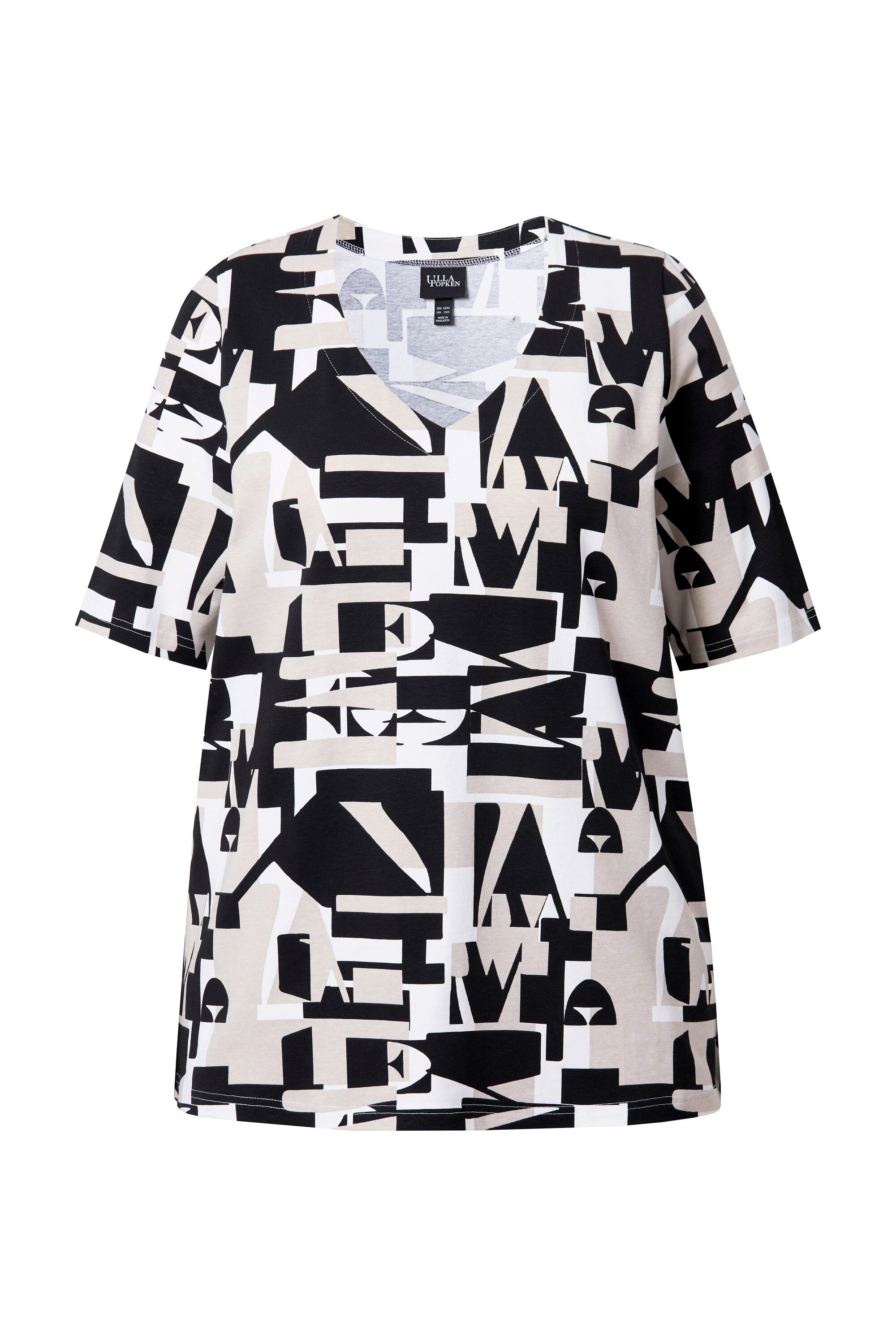 Ulla Popken T-Shirt T-Shirt Buchstaben A-Linie V-Ausschnitt Halbarm günstig online kaufen