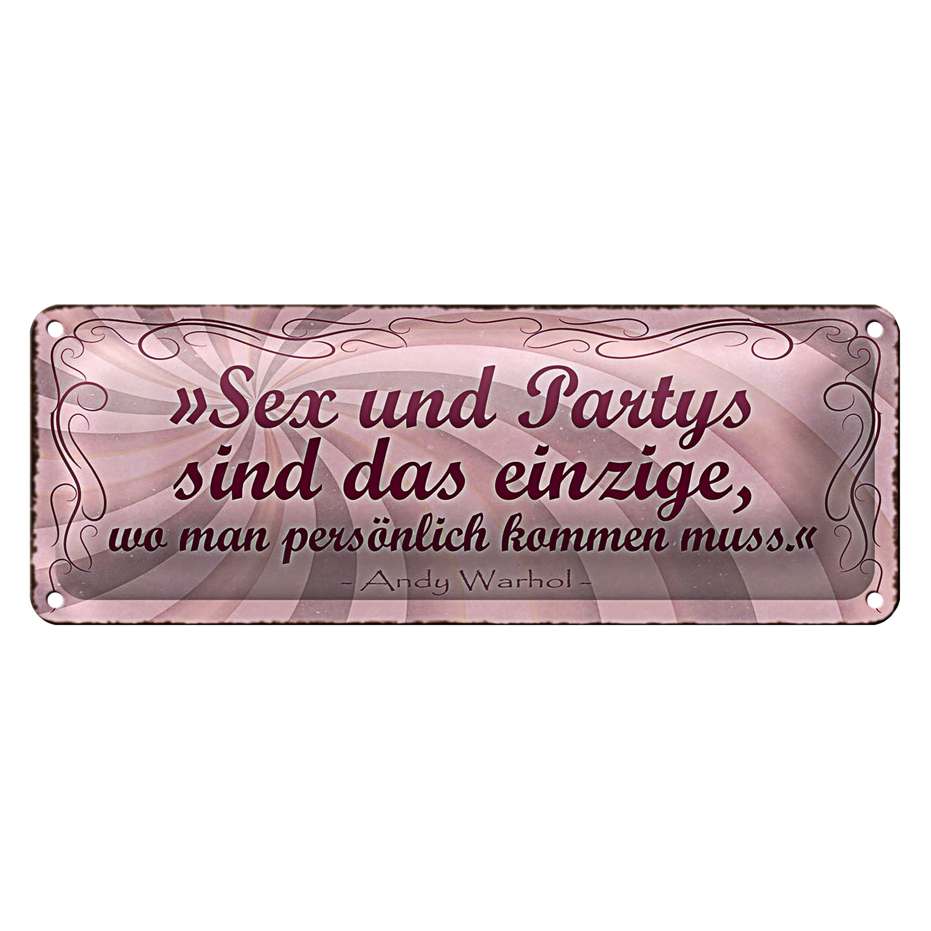 Roomando Metallschild Blechschild Spruch 27x10cm Sex Party persönlich kommen muss Dekoration