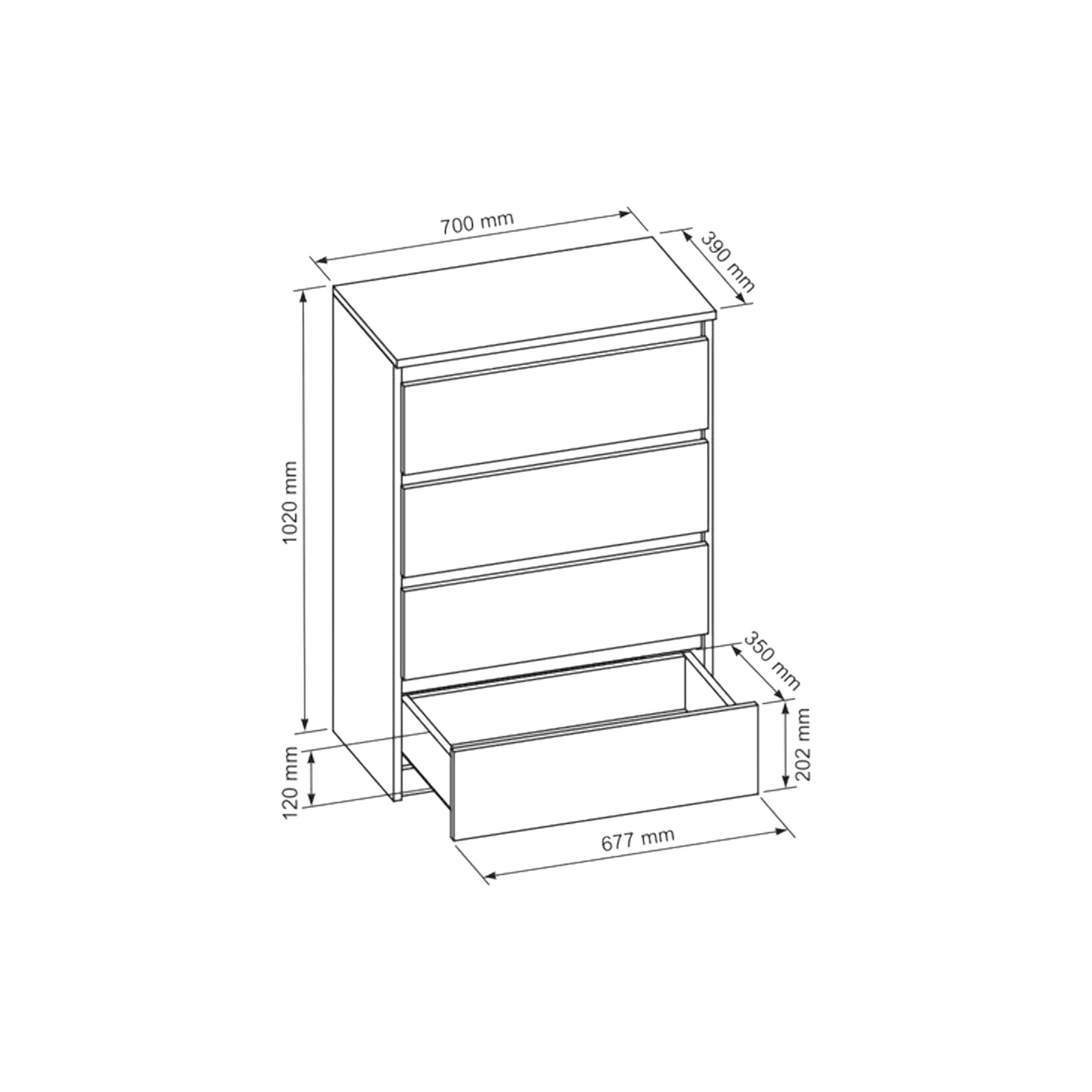 Masseno Kommode NUDO 70 cm Sideboard mit 4 Schubladen Schwarz