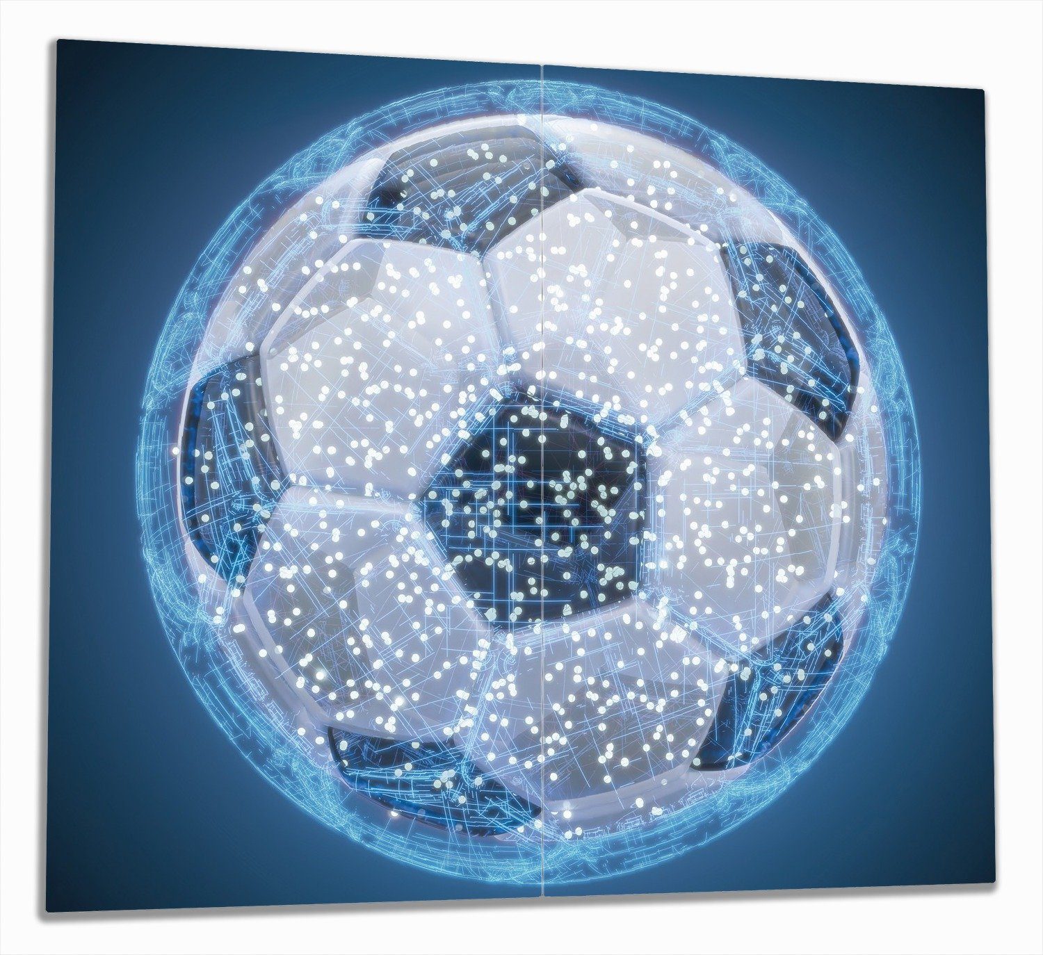 Wallario Herd-Abdeckplatte Fußball digital - Netzwerk in blau, ESG-Sicherheitsglas, (Glasplatte, 2 tlg., inkl. 5mm Noppen), verschiedene Größen