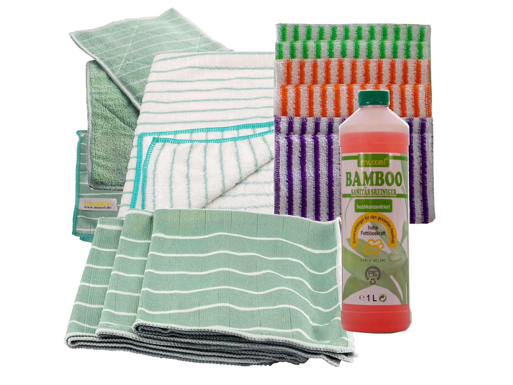 Muxel Bambus-Tuch-Mega-Set mit Hochleistungs Bambusreiniger Reiniger 1 Liter Reinigungstuch