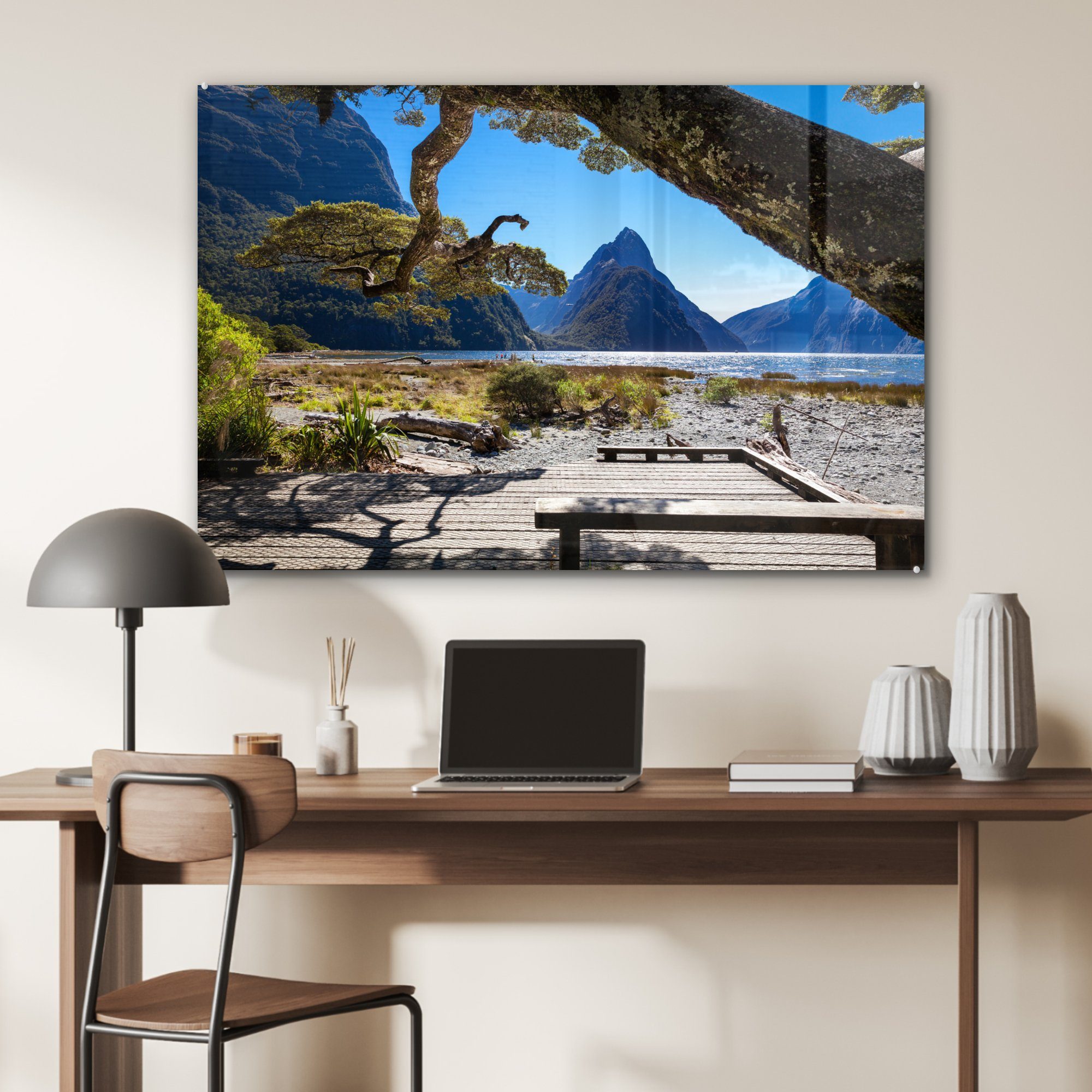 MuchoWow Acrylglasbild & St), (1 Neuseeland Acrylglasbilder - Boom Schlafzimmer - Berge, Wohnzimmer