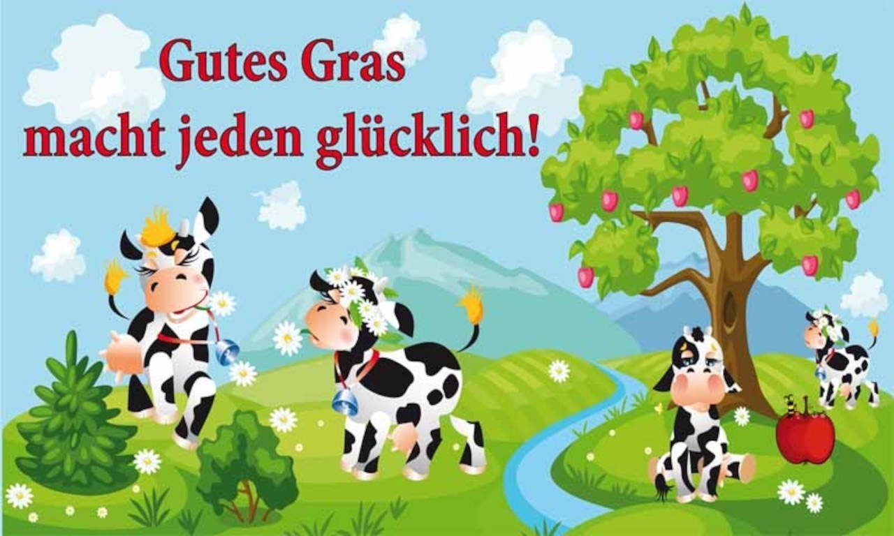 flaggenmeer Flagge Kühe - Gutes Gras macht jeden glücklich 80 g/m²