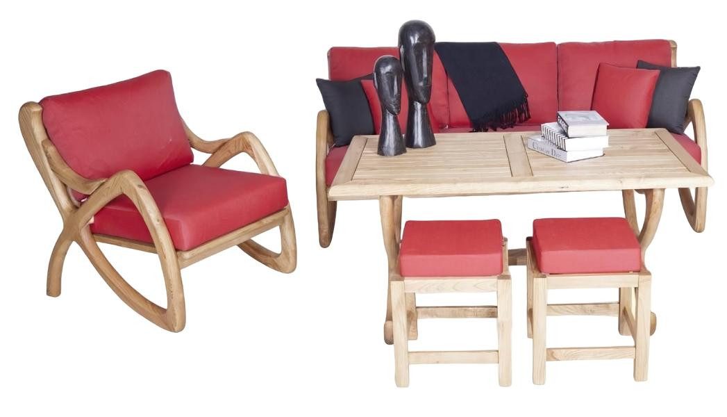 JVmoebel Gartenlounge-Set Komplett Set Gartenmöbel Esstisch Outdoor Sessel Dreisitzer, (5-tlg., 5tlg Gartenmöbel Set (Sofa 3 Sitzer + Sessel + Esstisch + 2x Hocker), Made in Europa
