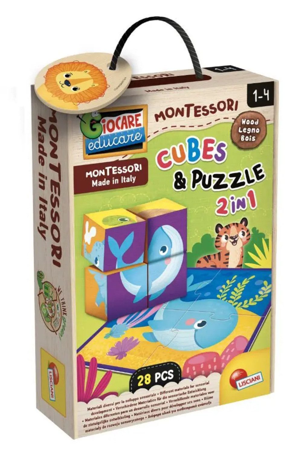 Spiel MONTESSORI Holz 2 in 1 Cube und Puzzle