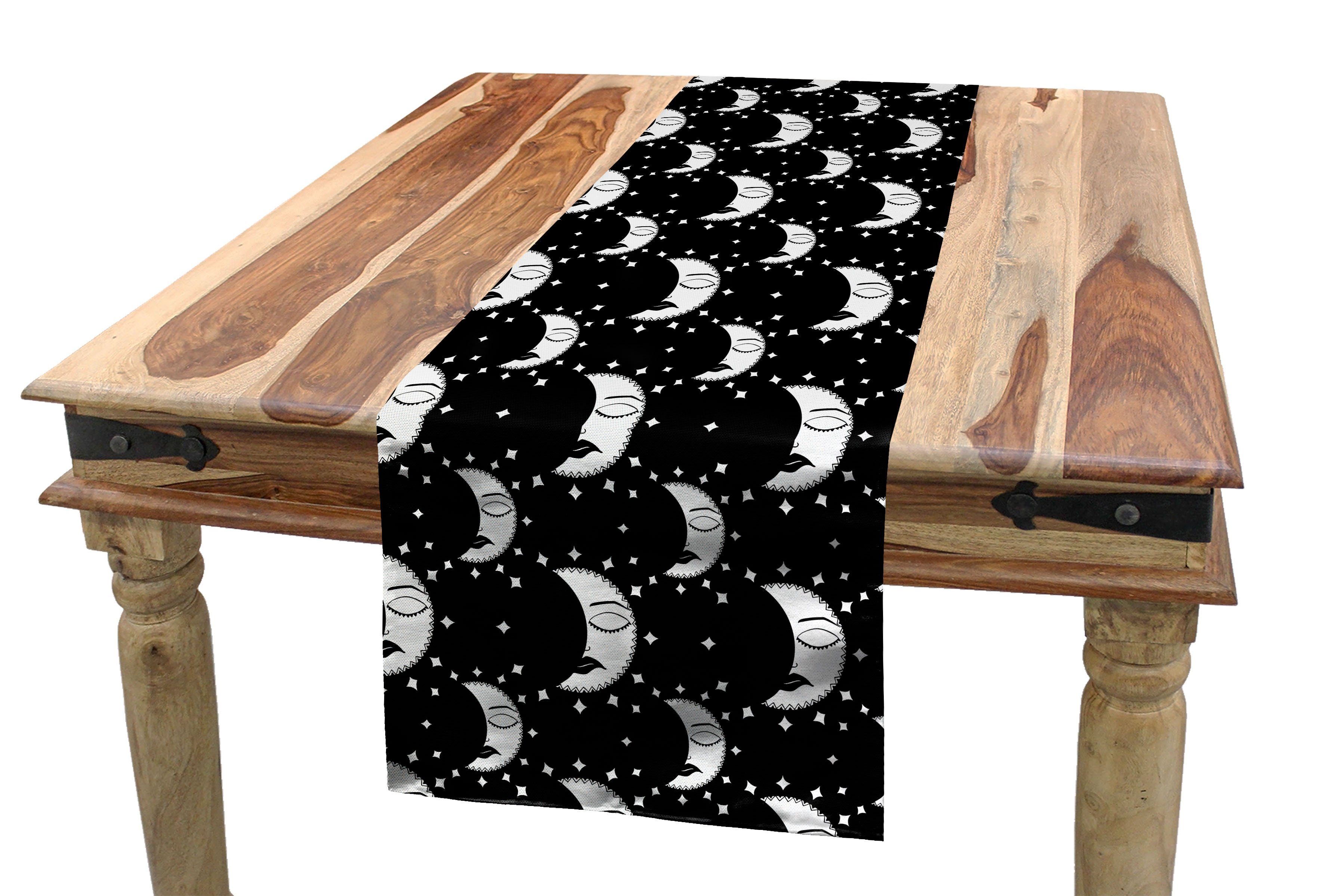 Abakuhaus Tischläufer Esszimmer Küche Rechteckiger Dekorativer Tischläufer, Mond-Strahlen Crescent mit weiblichem Gesicht
