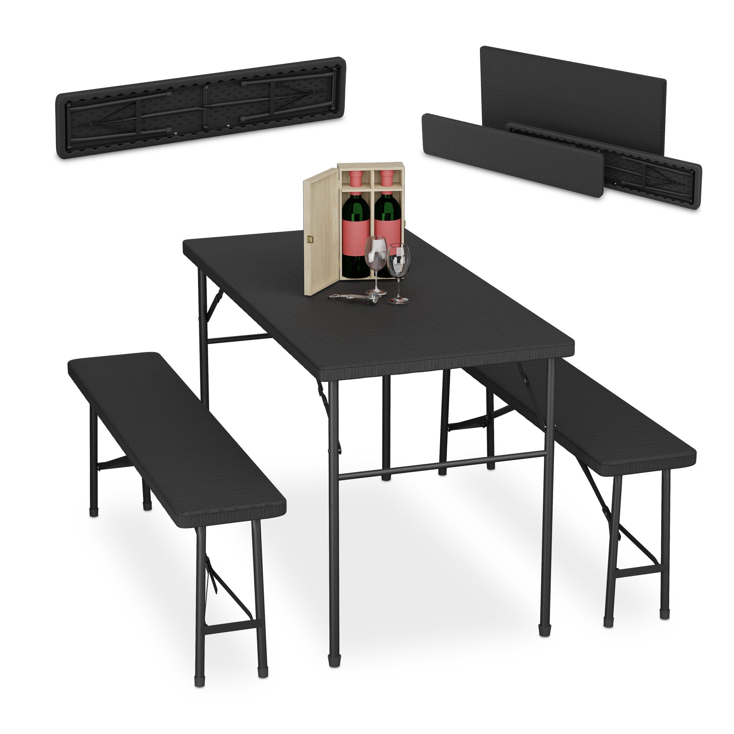 relaxdays Bierzeltgarnitur 3-tlg. Bierzeltgarnitur klappbar, (3-teiliges Set, 3-tlg., 1 Tisch, 2 Bänke), schwarz