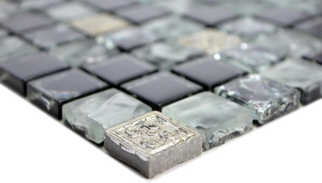 Mosani / Matten Glasmosaik schwarz Mosaikfliesen Resin matt grau Mosaikfliesen 10