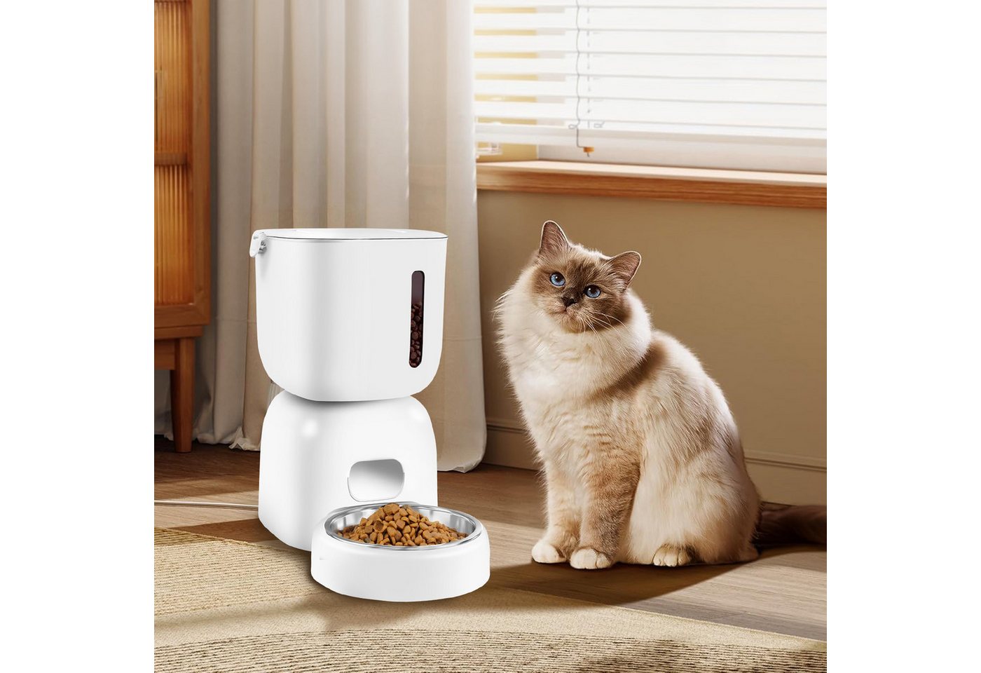 Thumbnail - KNKA Katzen-Futterspender 2025 Neues Modell Edelstahl Futterautomat, mit LED-Anzeige und Mikrofon, 3 Liter