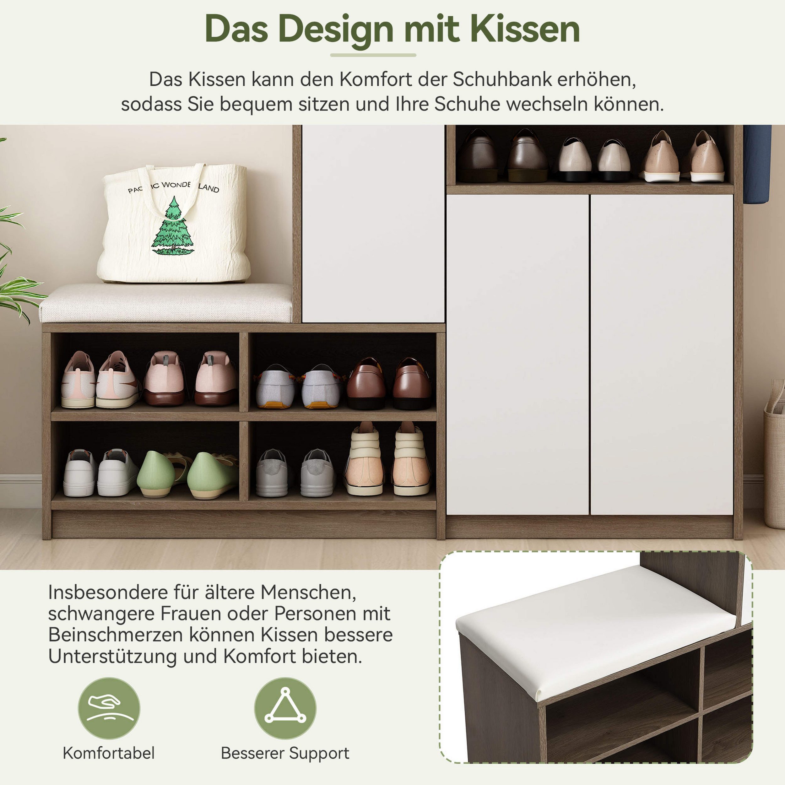 BlingBin Schuhschrank Schuhbank Garderobenschrank mit Sitzbank, Stauraum 140x35x110 cm (2 Packung, 1-St., 3 Stauraumtüren und 1 Schublade,multifunktionales Schuhregal,Moderner) 3 Stauraumtüren und 1 Schublade,multifunktionales Schuhregal,Moderner