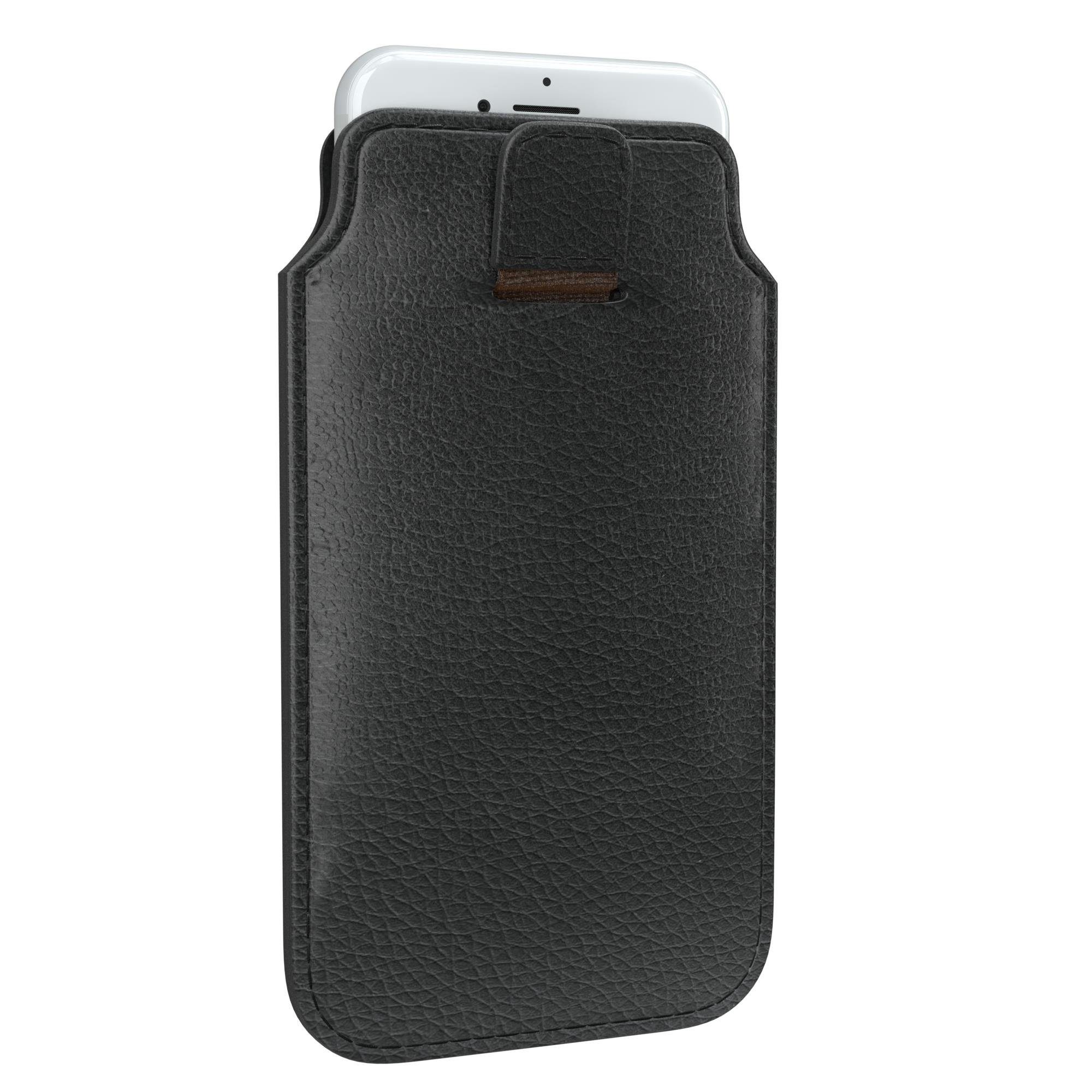 EAZY CASE Handyhülle Universal Pull-Out Case M max. 6,8-13,8 cm, Tasche Pull Out Case Kartenfach Etui Vintage Look Klapptasche Schwarz