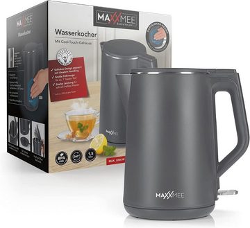 MAXXMEE Wasserkocher Cool Touch, 1.5 l, 2200 W, Wasserkocher Grau 360°drehbar BPA frei