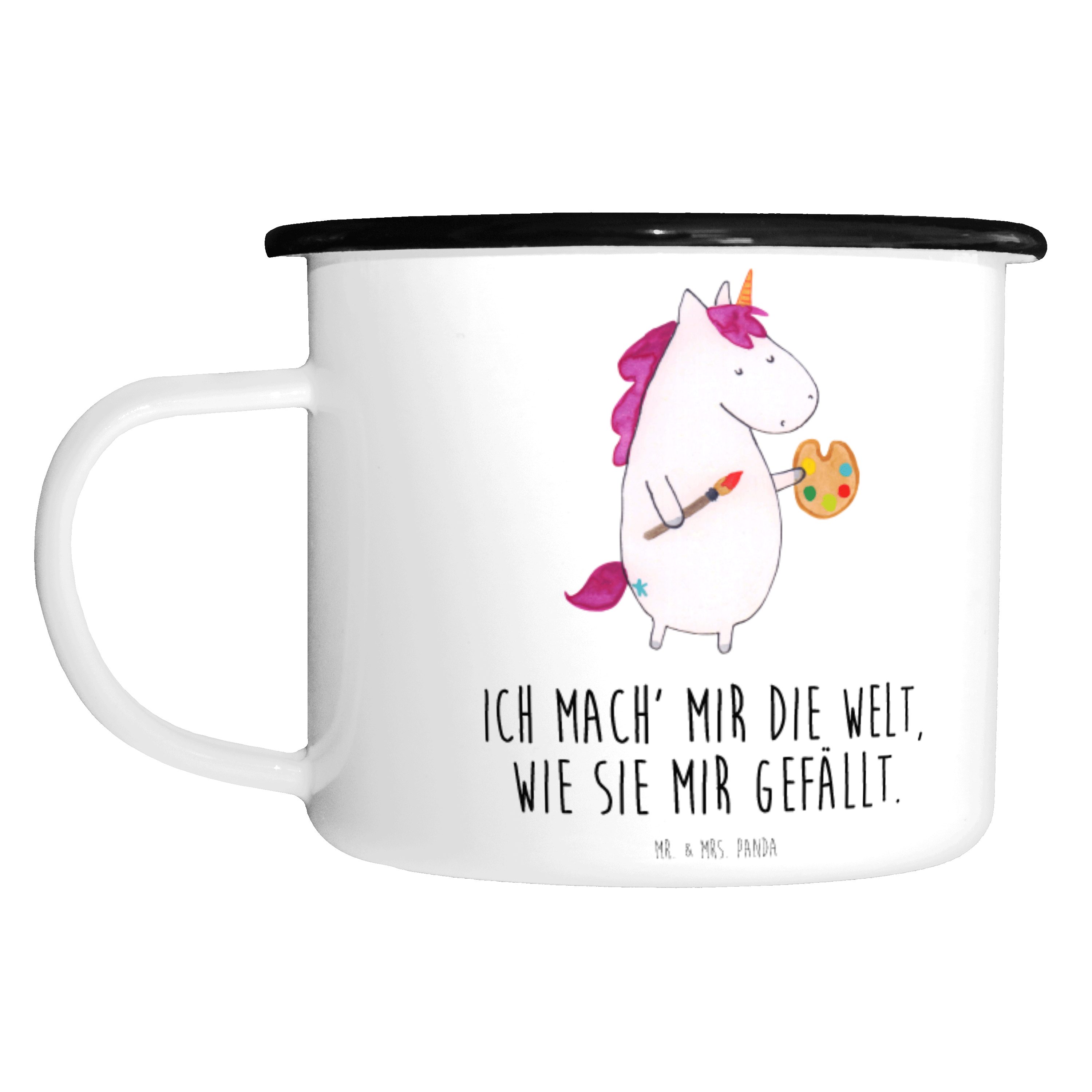 Camping, Panda Emaille Einhorn - - Geschenk, Künstler Mr. Mrs. (1 Dekobecher XL Tasse, Weiß & Outdo St)