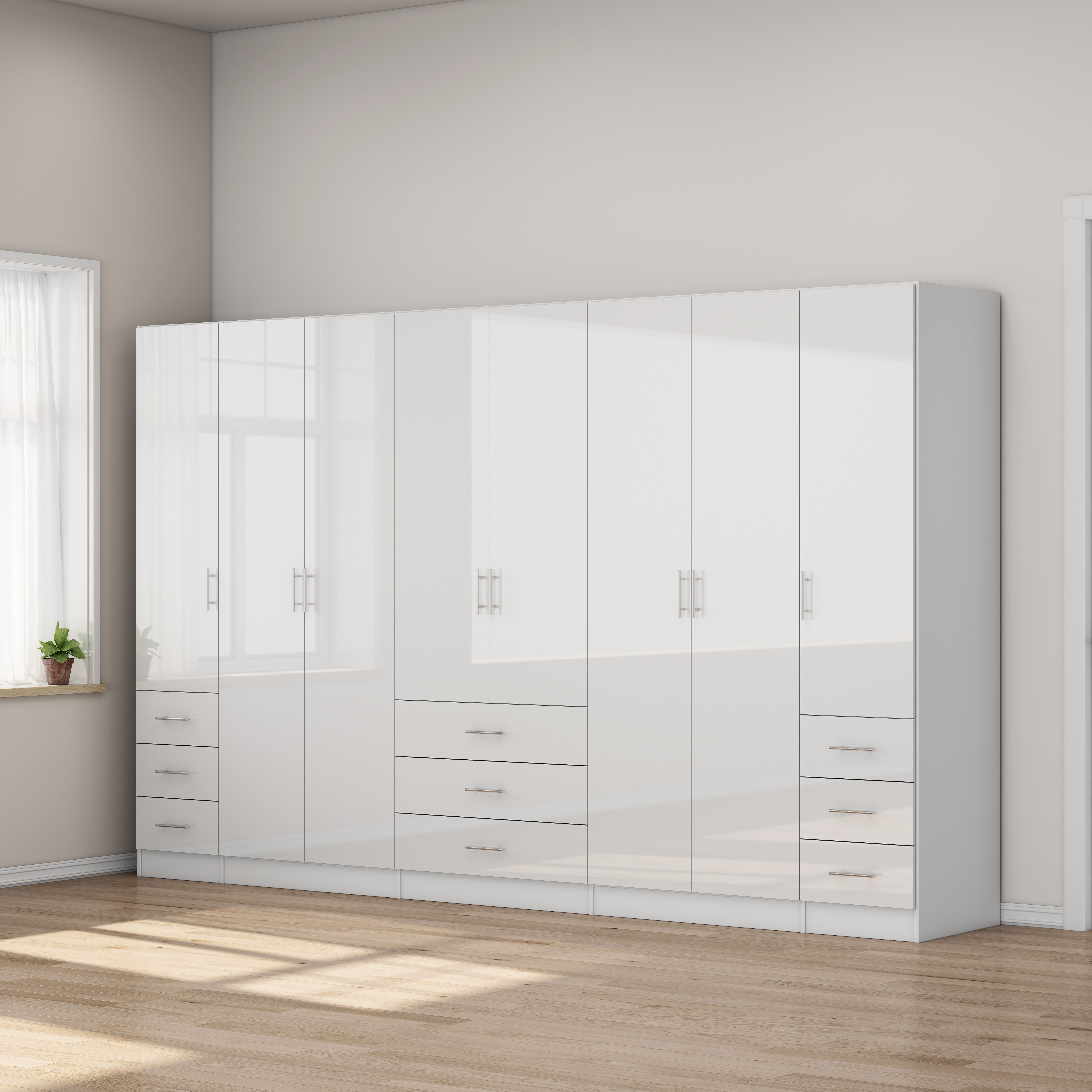 OTTO home Kleiderschrank Trento Schlafzimmerschrank Garderobe hochglanz Schrank mit 8 Türen und 9 Schubladen, hochglänzende Fronten