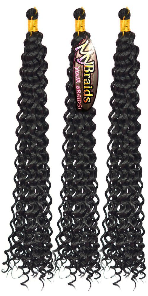 3er Wave Flechthaar MyBraids Wellig Crochet Deep Braids BRAIDS! Tiefschwarz YOUR Pack 1-W Kunsthaar-Extension Zöpfe