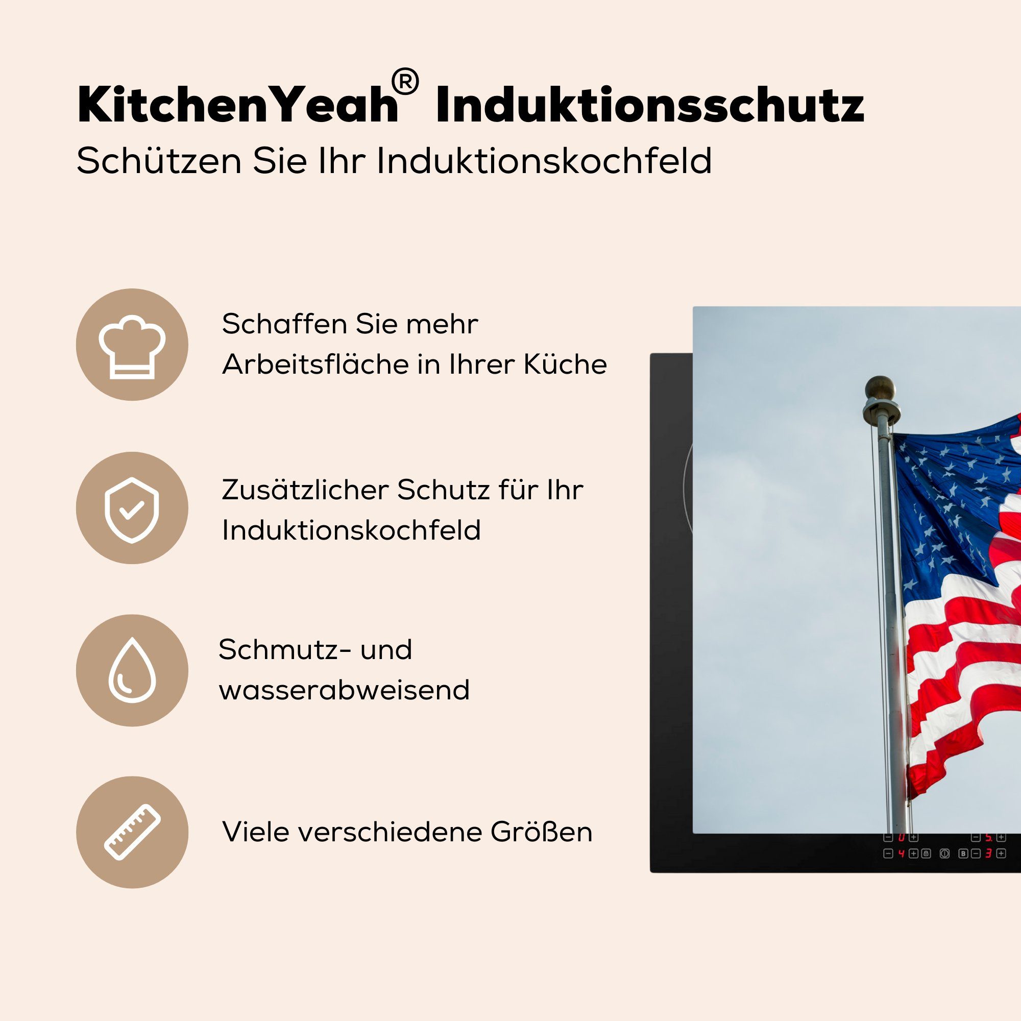 Flagge für Amerika küche, cm, - 81x52 Vinyl, MuchoWow - Luft, Schutz (1 Induktionskochfeld tlg), Herdblende-/Abdeckplatte Ceranfeldabdeckung die