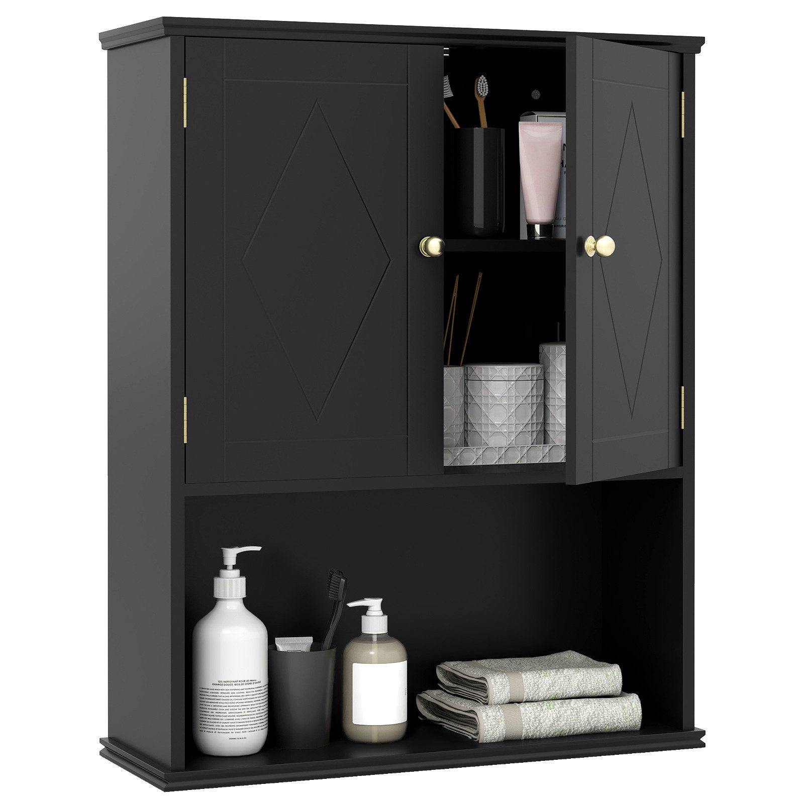 COSTWAY Hängeschrank Badezimmerschrank mit verstellbarem Regal 60x21x75cm