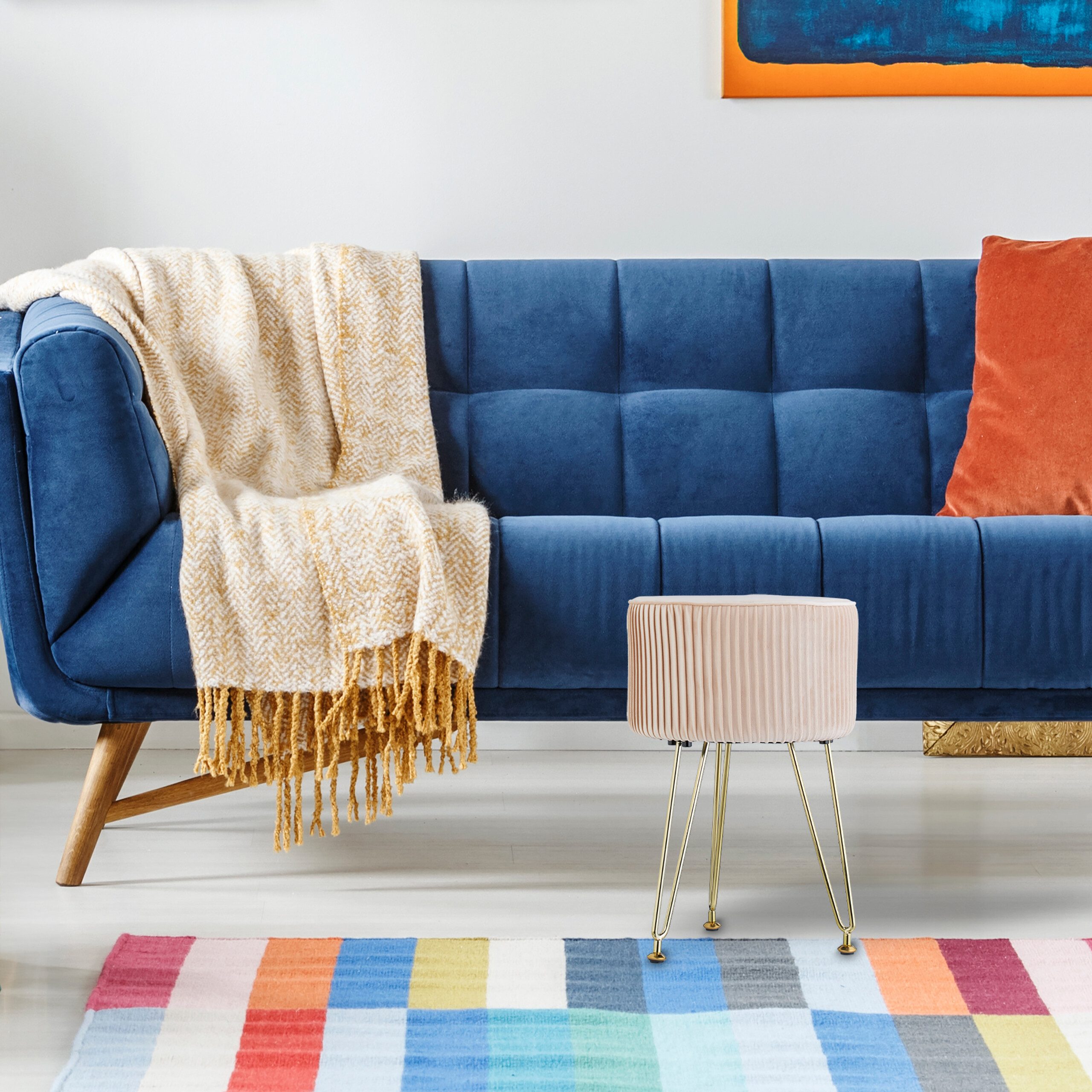 relaxdays Sitzhocker Samt Hocker mit Metallbeinen, grau günstig online kaufen