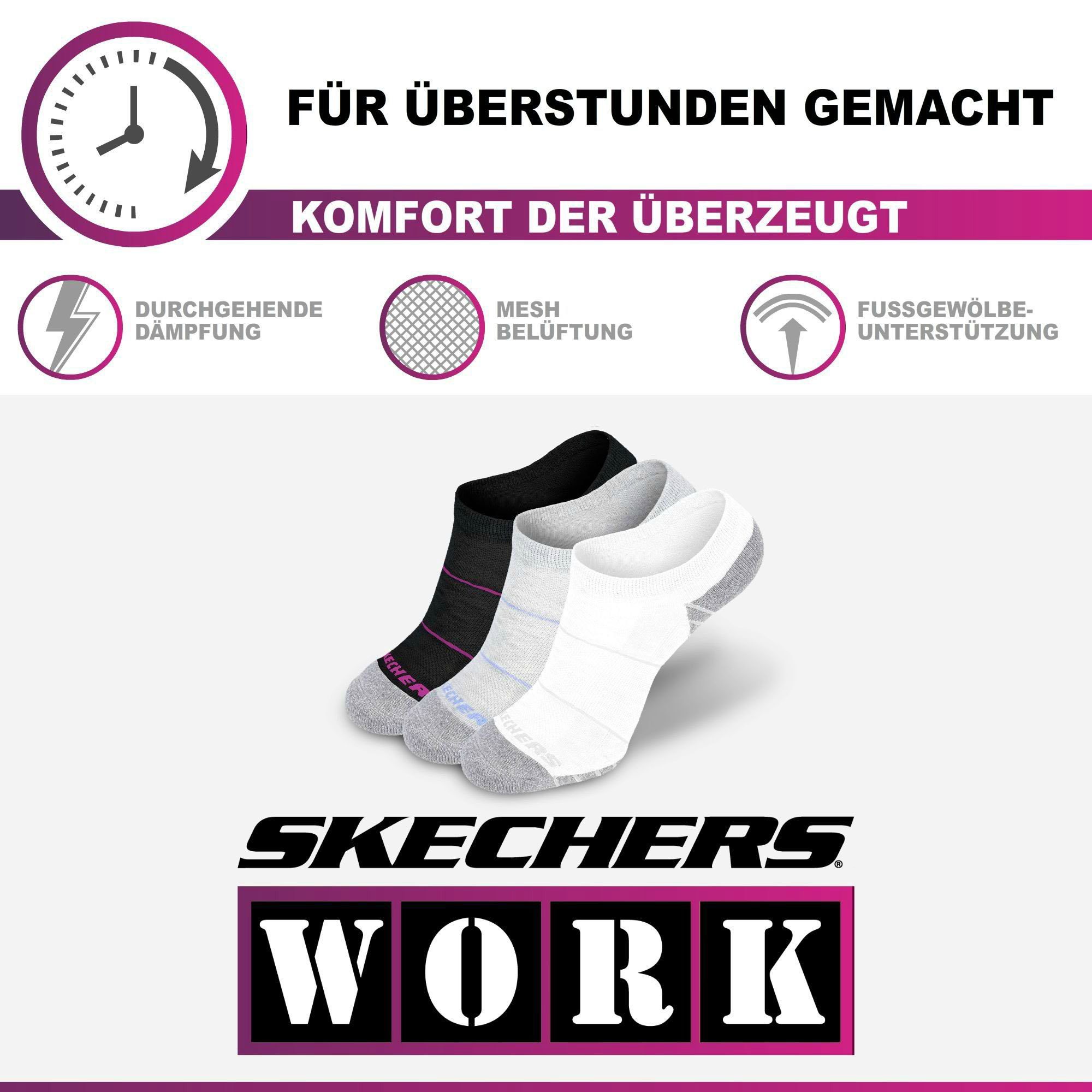 Skechers Arbeitssocken Socken Herren Damen Multi Pack - Mesh Belüftungstechnologie (3er, 6er Pack und 12er Pack) Robustes Material und bequemer Tragekomfort - Gepolstertes Fußbett