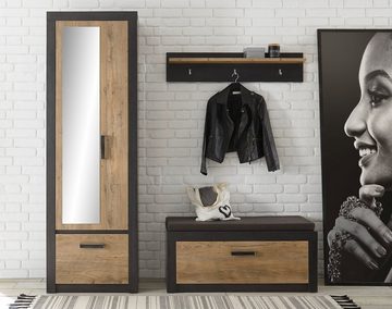 Furn.Design Garderoben-Set Beveren, (Garderobe in Kastanie mit Fresco grau, Set 3-teilig 190 x200 cm), mit variabler Inneneinteilung