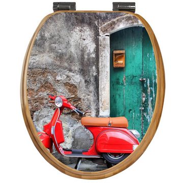 banjado WC-Sitz Bambus2 Motiv Italienischer Roller (umweltfreundliches Material, integrierte Absenkautomatik), 44 x 38 x 5 cm