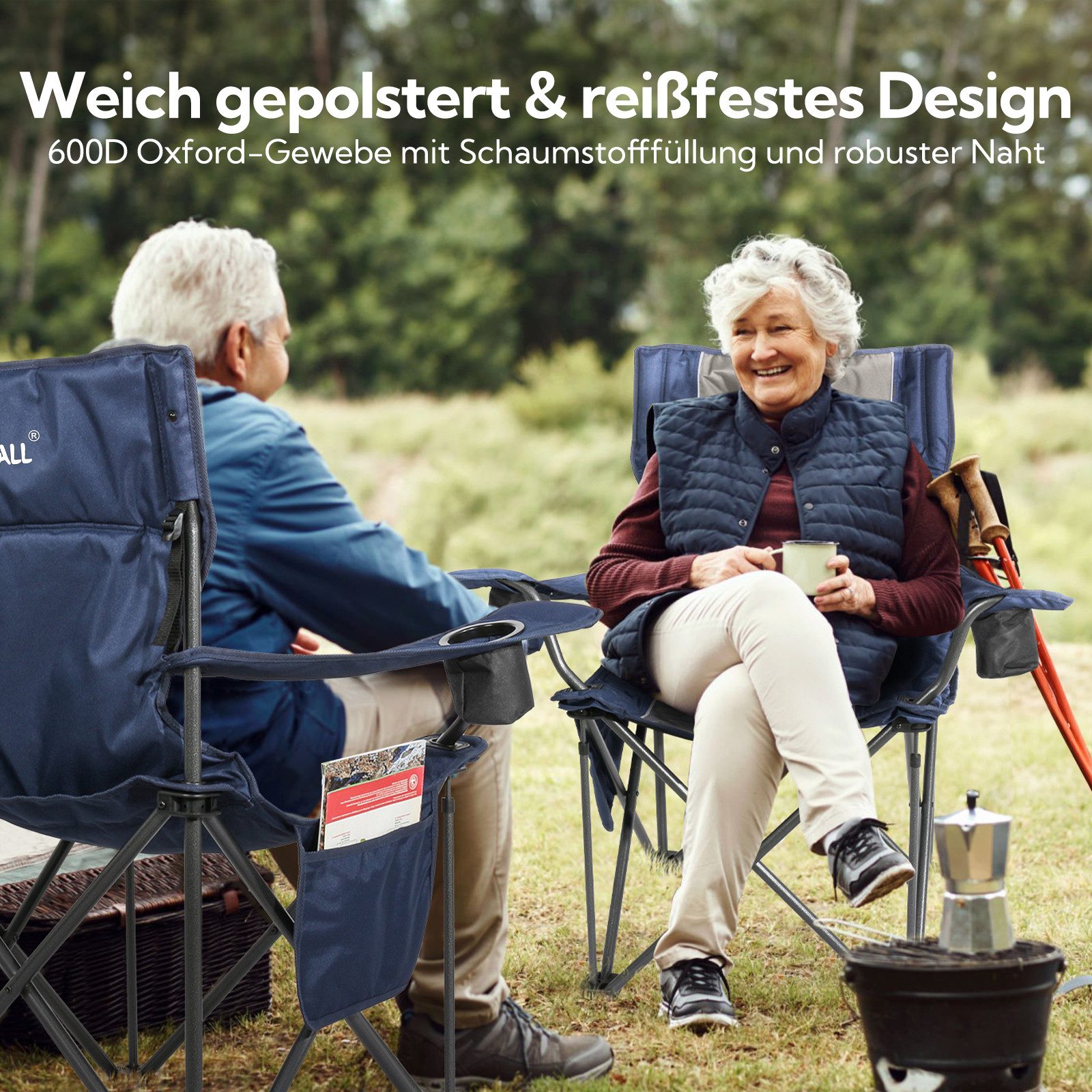 HOMECALL Campingstuhl Übergroßer Klappstuhl mit hoher Rückenlehne, XXL Faltstuhl Gepolstert (Bis 360KG Belastbar, 2 St), Robust und Zuverlässig klappstuhl für O – Bild 5 von 5