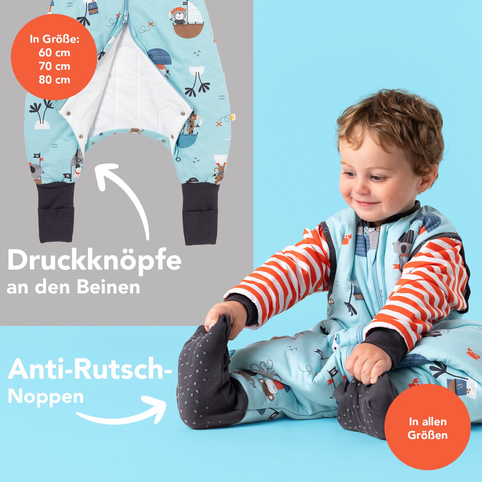 Schlummersack Kinderschlafsack Schlafsack mit Füßen und umklappbaren Bündchen, 3.5 Tog – Bild 3 von 5