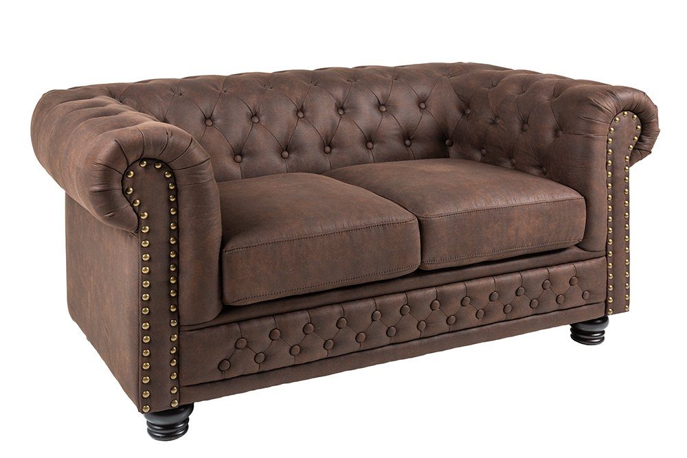 riess-ambiente Sofa · Couch braun, Microfaser 2 CHESTERFIELD vintage Federkern Sitzer 150cm · 1 · Wohnzimmer · mit Teile
