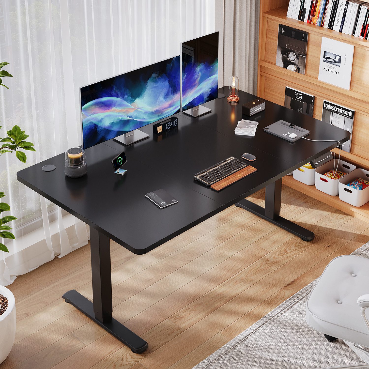 HOMALL Schreibtisch Schreibtisch Höhenverstellbarer mit Gedächtnis und Sitzerinnerung (2-lagige Höhenverstellung mit sitzender Erinnerungsfunktion und USB-Ladeanschluss)