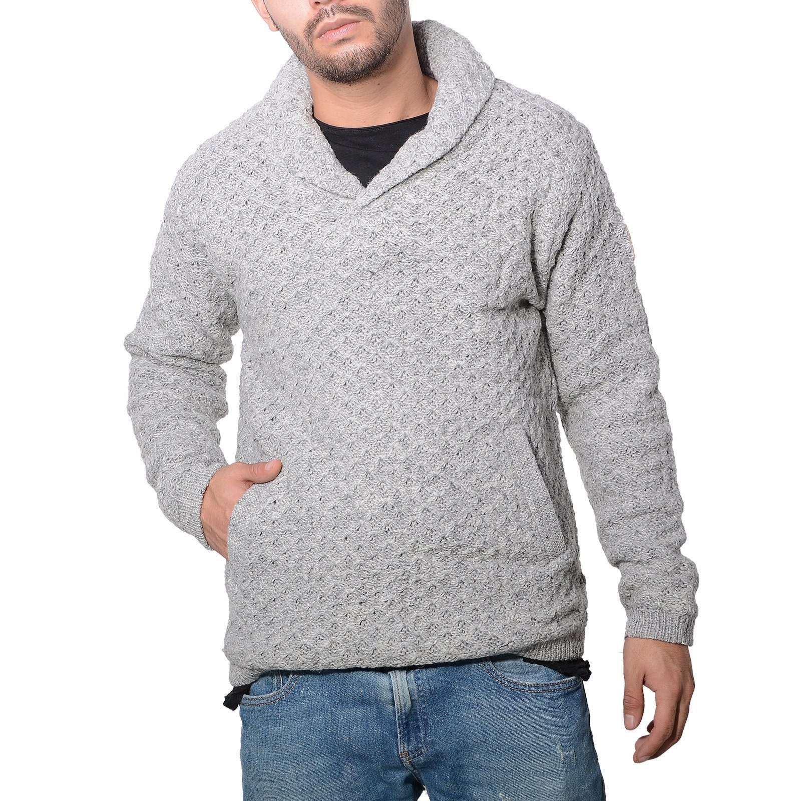 KUNST UND MAGIE Sweatshirt Herren Strickpullover Wollpullover+Schalkragen warmes Fleecefutter