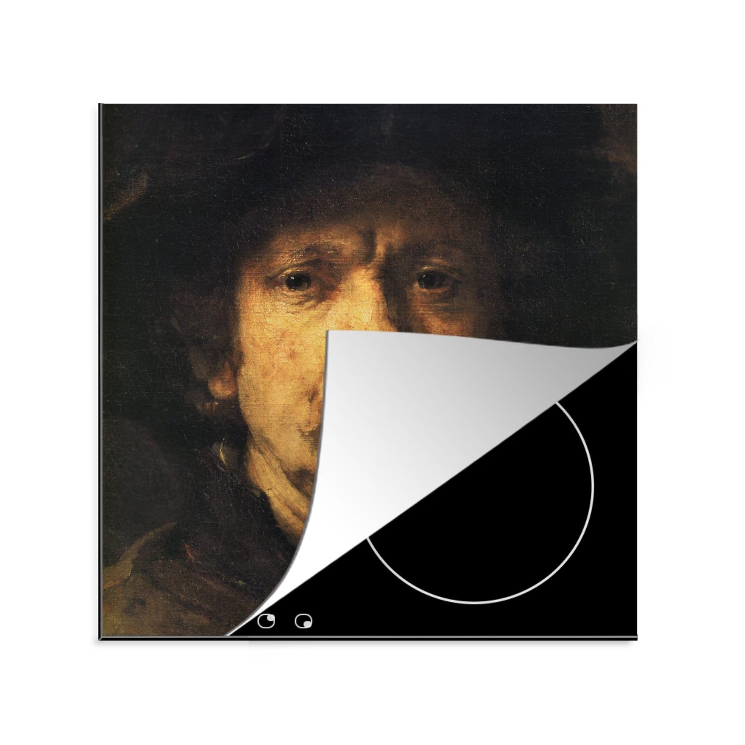 MuchoWow Herdblende-/Abdeckplatte Selbstbildnis - Gemälde von Rembrandt van Rijn, Vinyl, (1 tlg), 78x78 cm, Ceranfeldabdeckung, Arbeitsplatte für küche