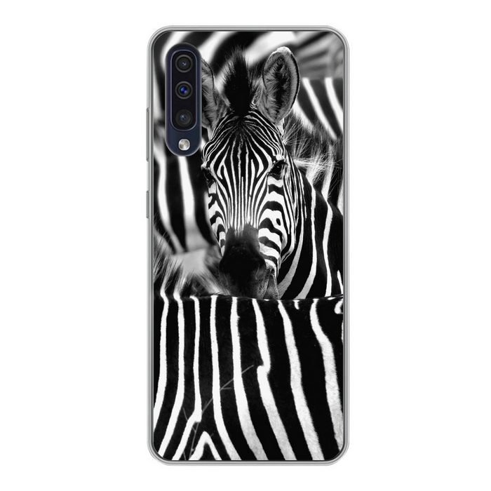 MuchoWow Handyhülle Zebra schwarz-weiß Fotodruck Handyhülle Samsung Galaxy A30s Smartphone-Bumper Print Handy